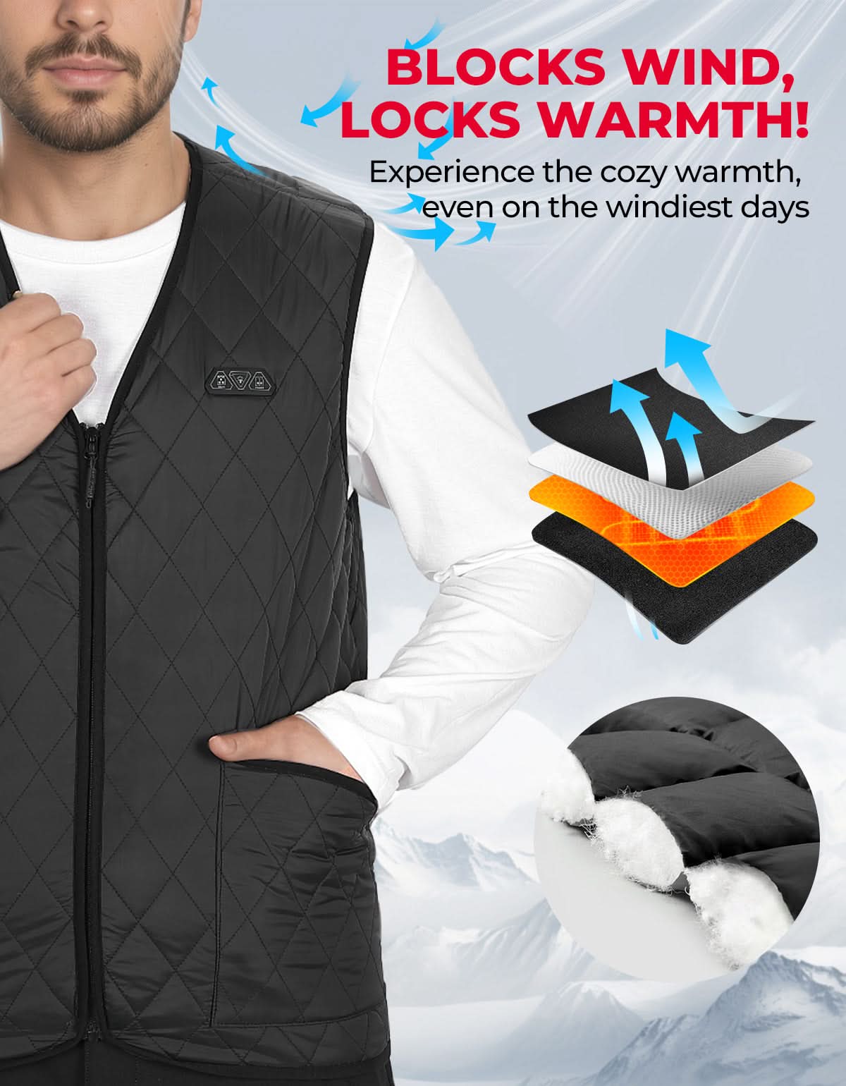 Photo of Men’s Heated Vest with Battery Pack Lightweight Quilted Winter Jacket by Kemimoto - Premium for UTVs / Side by Sides
