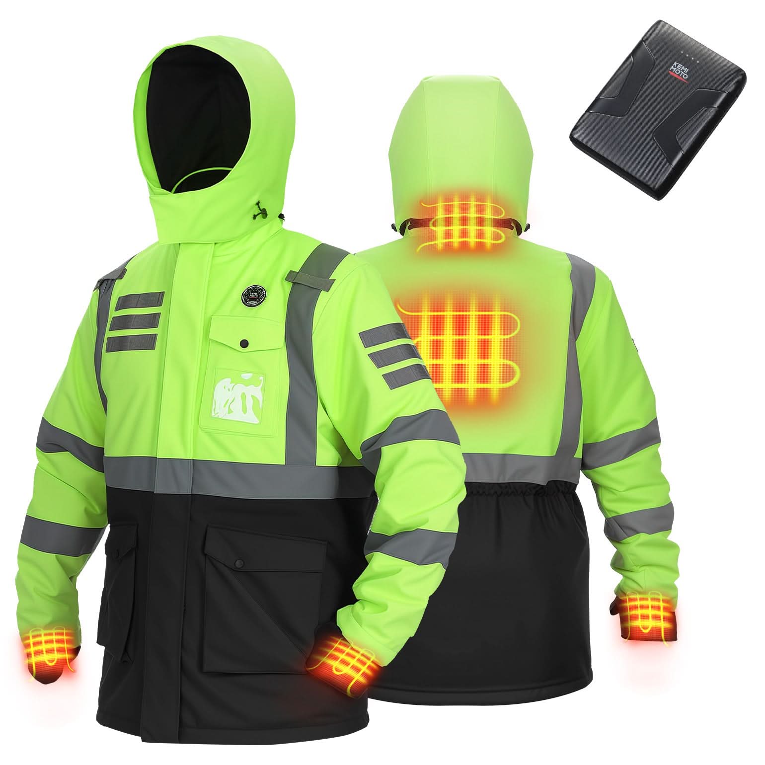Photo of Men’s Heated Safety Jacket with Battery Waterproof High Vis Winter Workwear by Kemimoto - Premium for UTVs / Side by Sides