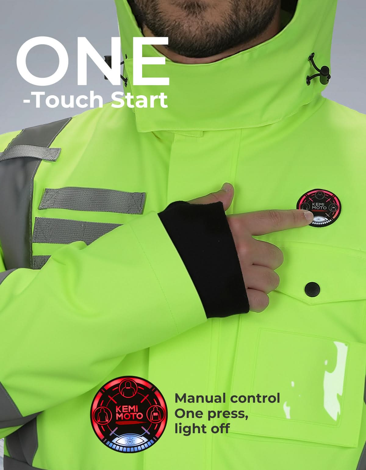 Photo of Men’s Heated Safety Jacket with Battery Waterproof High Vis Winter Workwear by Kemimoto - Premium for UTVs / Side by Sides