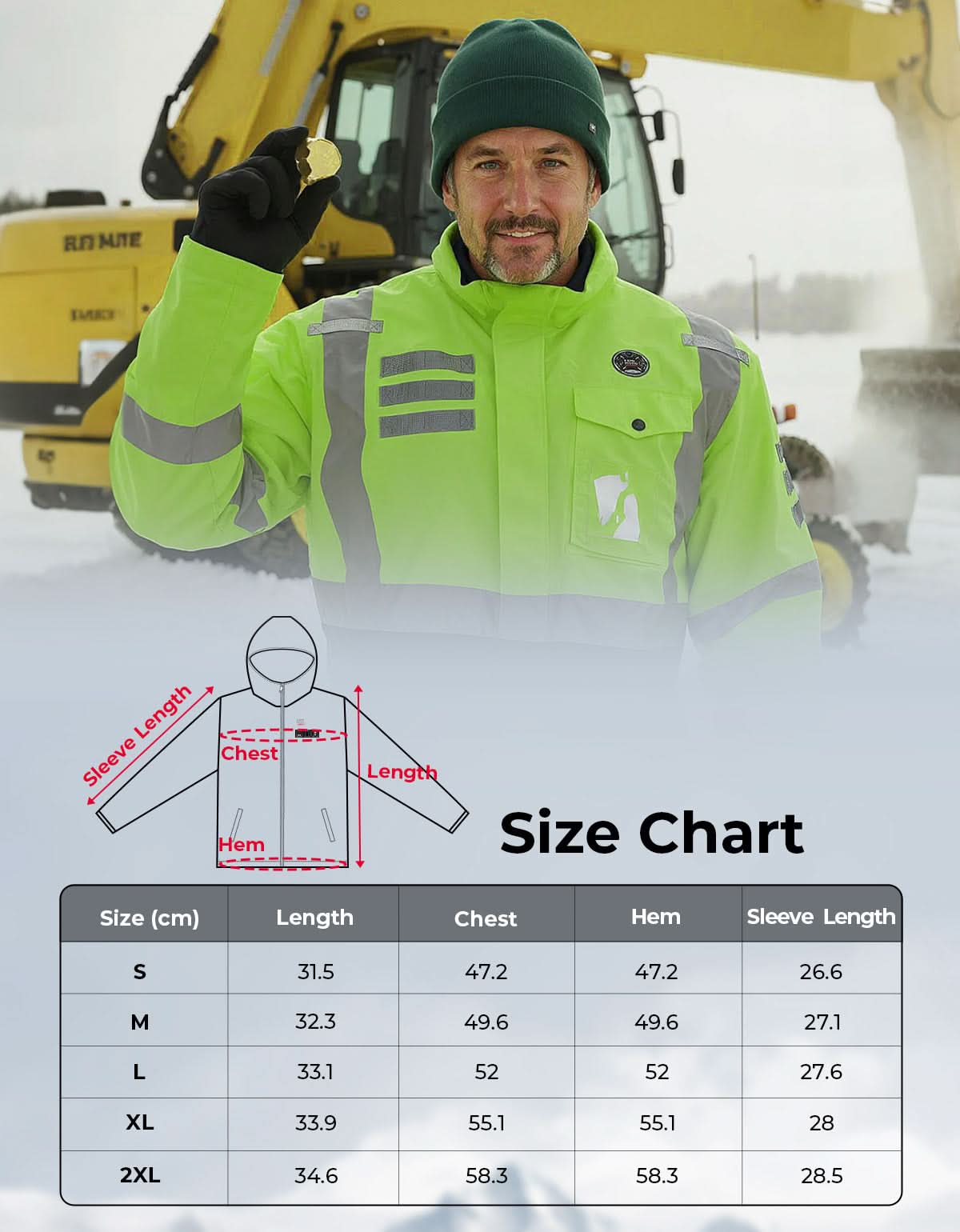 Photo of Men’s Heated Safety Jacket with Battery Waterproof High Vis Winter Workwear by Kemimoto - Premium for UTVs / Side by Sides