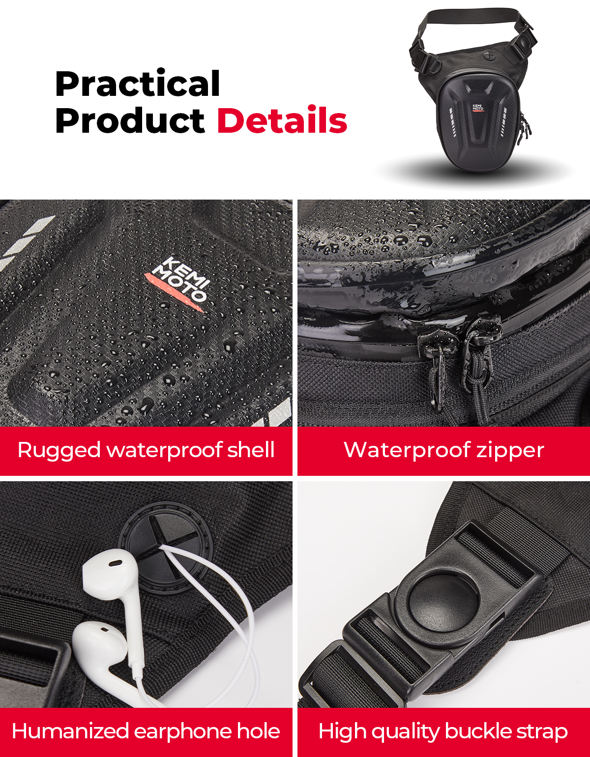 Photo of Motorcycle Tank Bag, 12L EVA Hard Shell Thigh Bag by Kemimoto - Premium for UTVs / Side by Sides