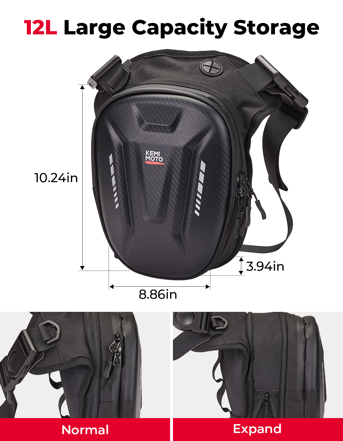 Photo of Motorcycle Tank Bag, 12L EVA Hard Shell Thigh Bag by Kemimoto - Premium for UTVs / Side by Sides