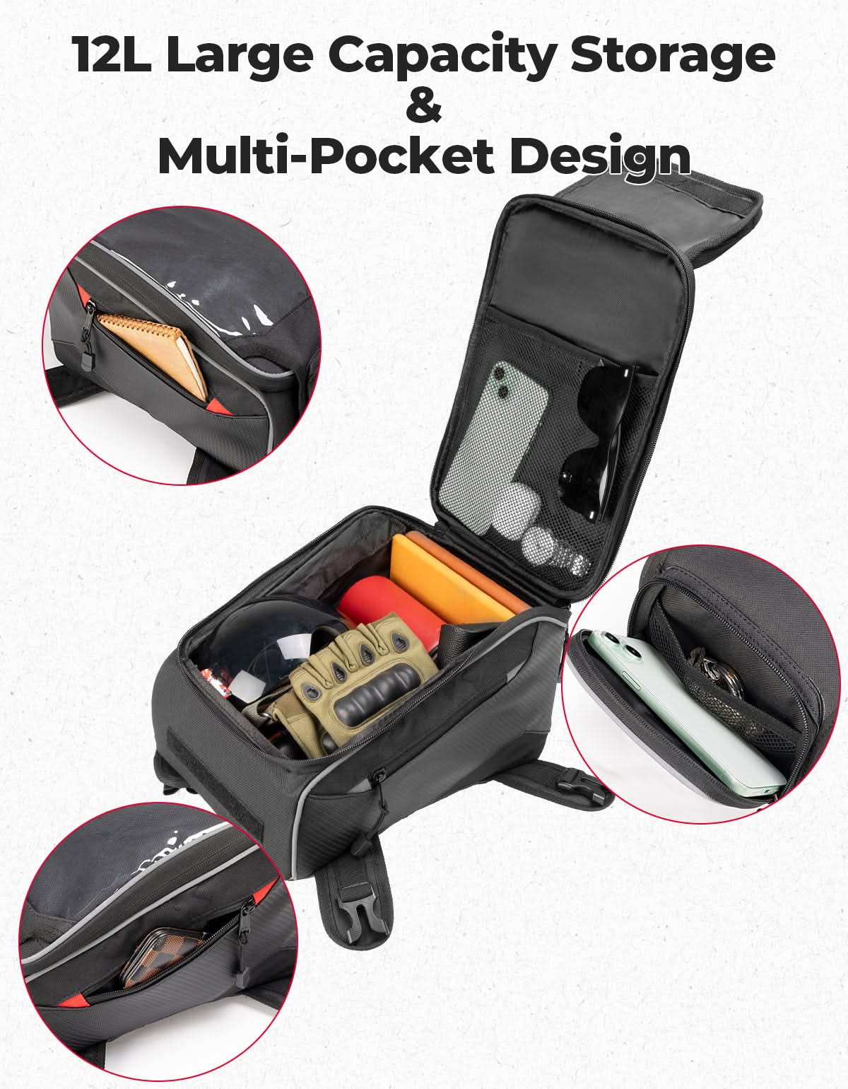 Photo of Motorcycle Tank Bag with Waterproof Cover for Most Motorcycles by Kemimoto - Premium for UTVs / Side by Sides