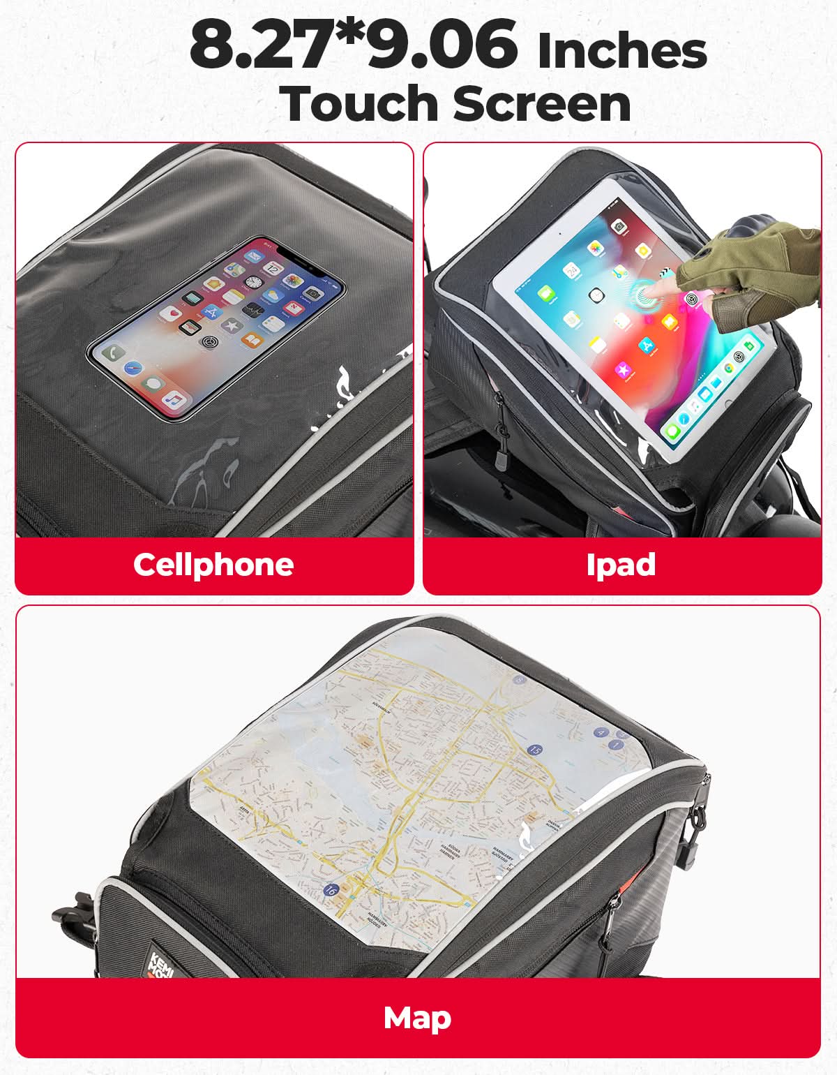 Photo of Motorcycle Tank Bag with Waterproof Cover for Most Motorcycles by Kemimoto - Premium for UTVs / Side by Sides
