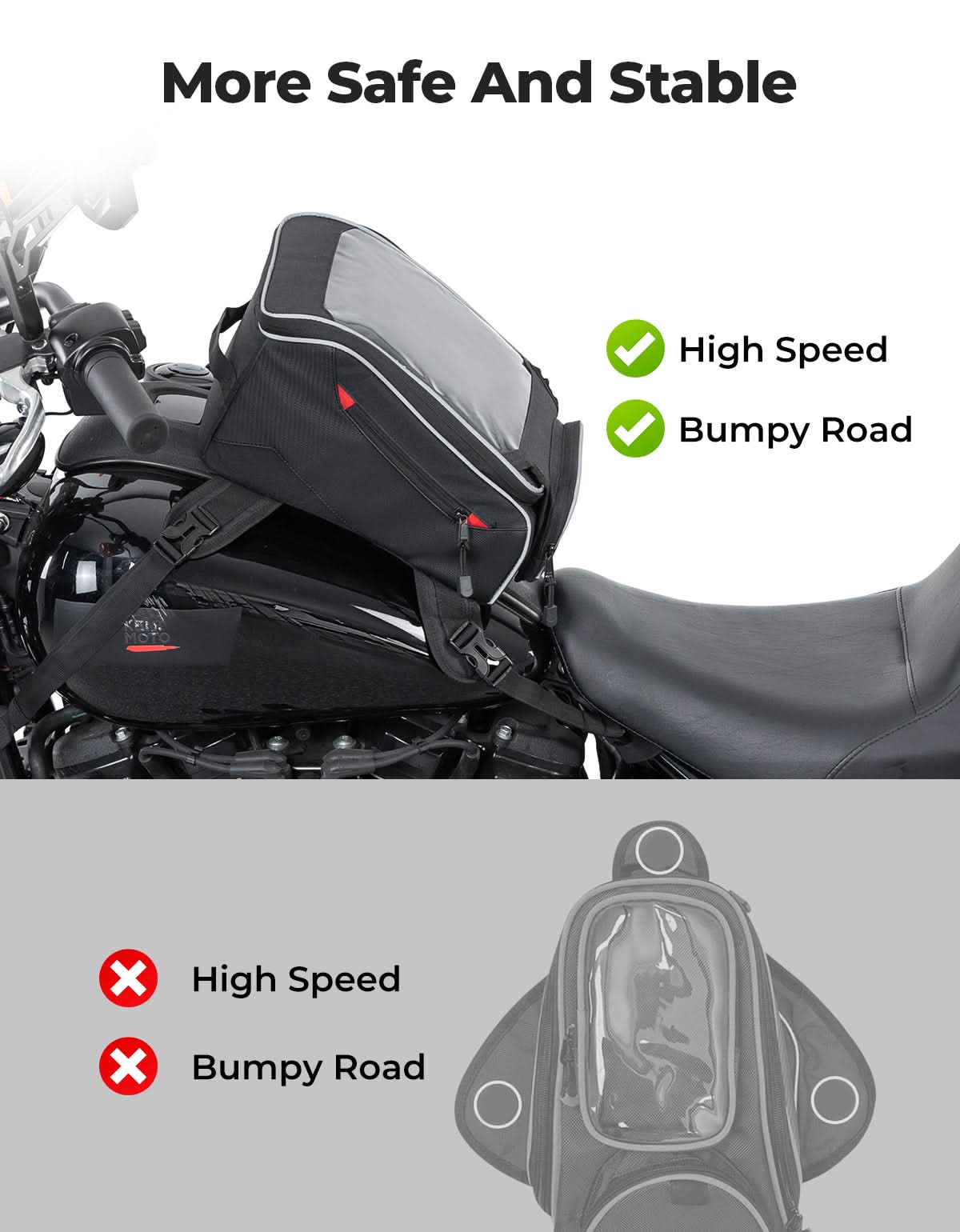 Photo of Motorcycle Tank Bag with Waterproof Cover for Most Motorcycles by Kemimoto - Premium for UTVs / Side by Sides