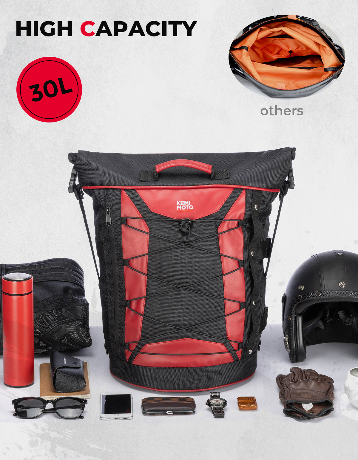 Photo of Motorcycle 30L Travel Backpack for Sportster Softail Dyna Touring by Kemimoto - Premium for UTVs / Side by Sides