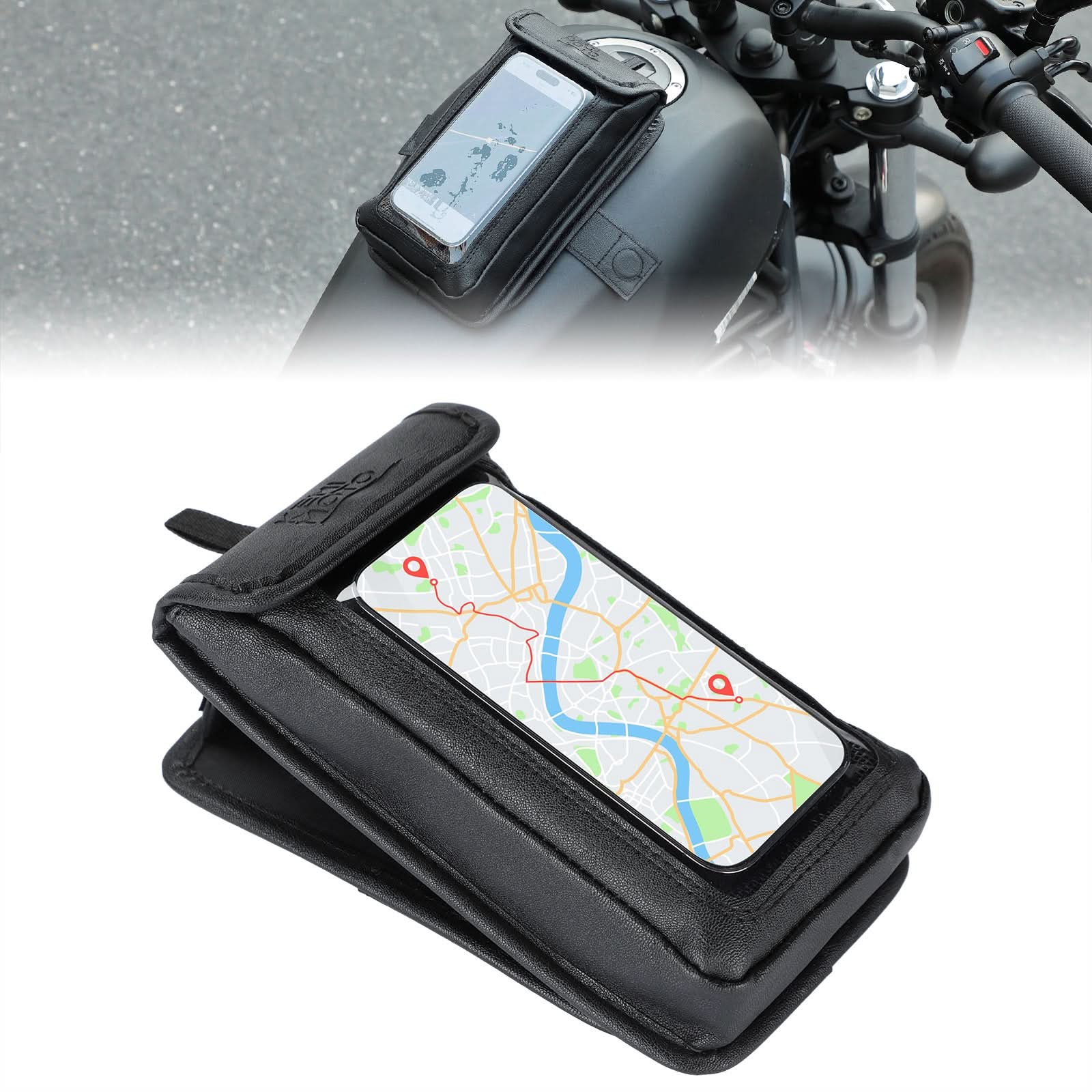 Photo of Magnetic PU Leather Motorcycle Tank Phone Bag, 6.9 Inch by Kemimoto - Premium for UTVs / Side by Sides
