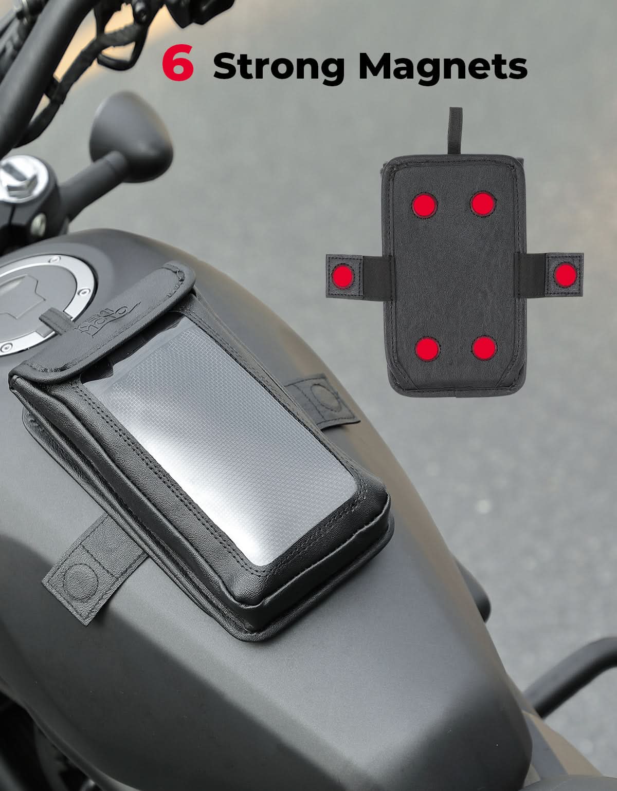 Photo of Magnetic PU Leather Motorcycle Tank Phone Bag, 6.9 Inch by Kemimoto - Premium for UTVs / Side by Sides