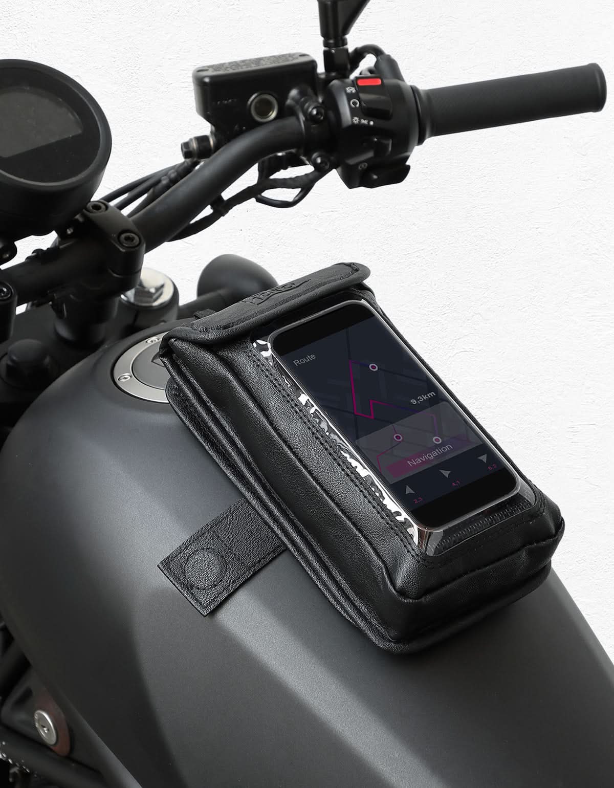 Photo of Magnetic PU Leather Motorcycle Tank Phone Bag, 6.9 Inch by Kemimoto - Premium for UTVs / Side by Sides