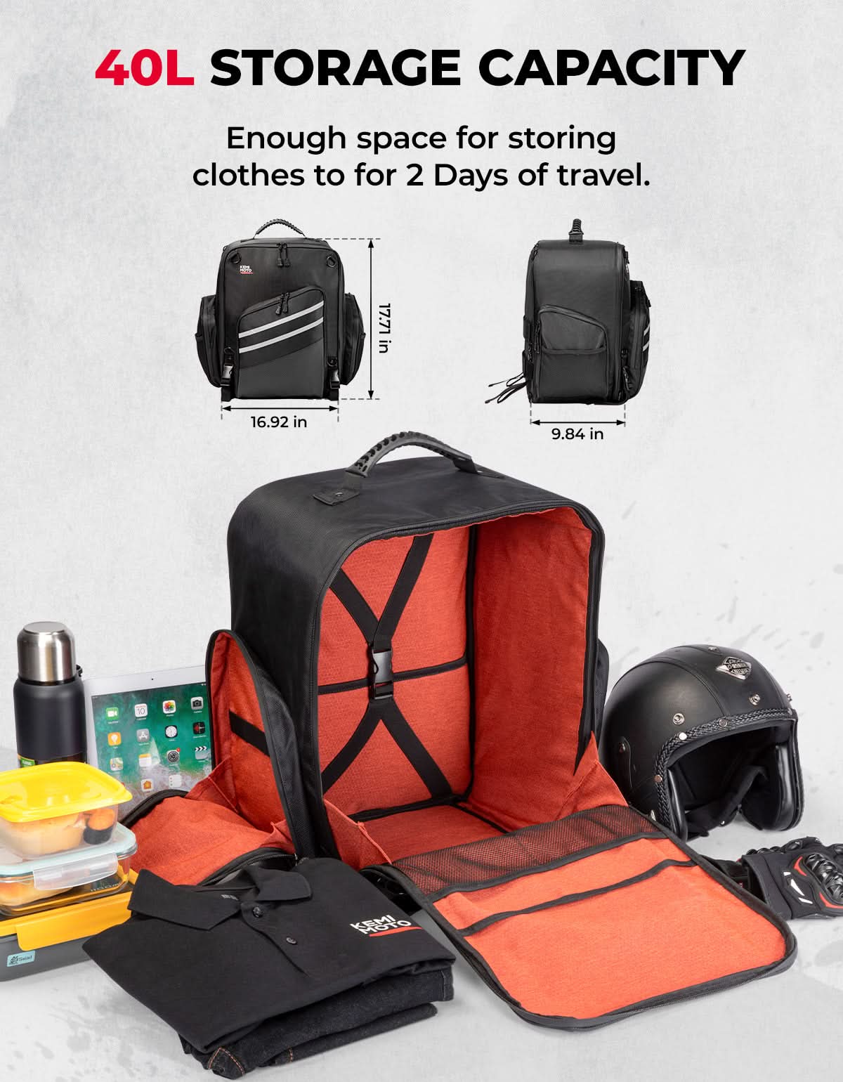 Photo of Motorcycle Sissy Bar Bag, 40LMotorcycle Luggage Rack Tail Bag by Kemimoto - Premium for UTVs / Side by Sides
