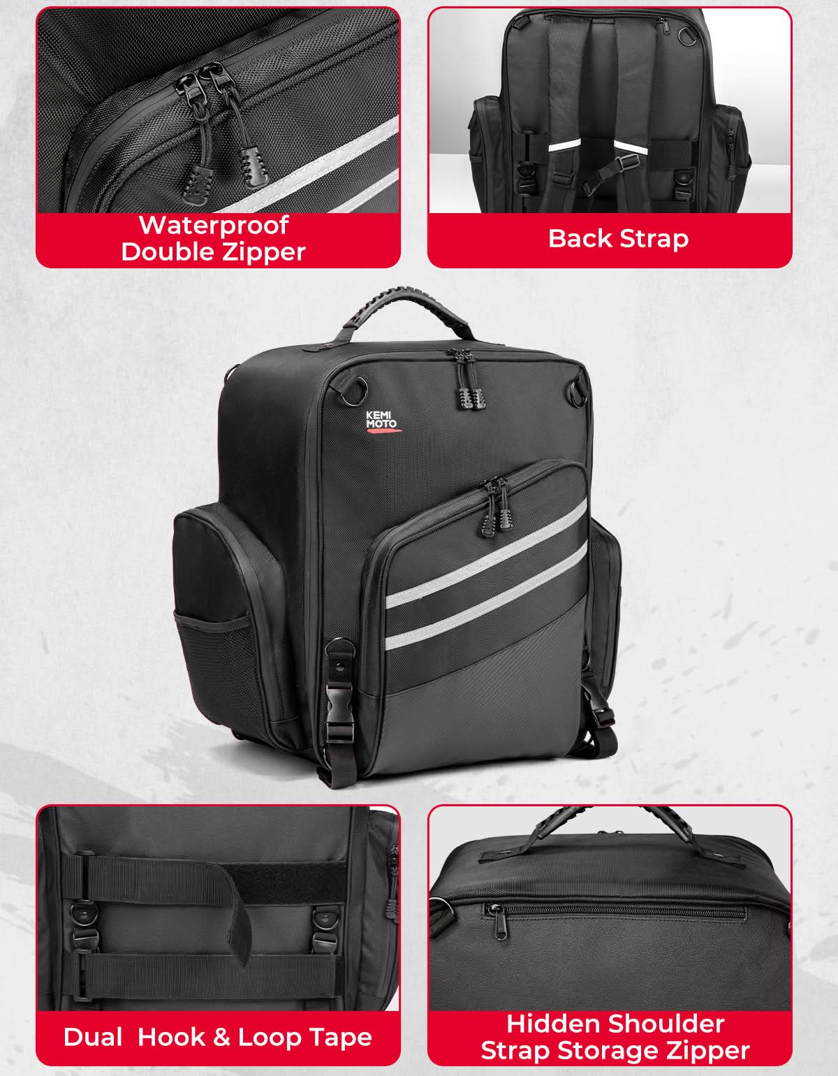 Photo of Motorcycle Sissy Bar Bag, 40LMotorcycle Luggage Rack Tail Bag by Kemimoto - Premium for UTVs / Side by Sides