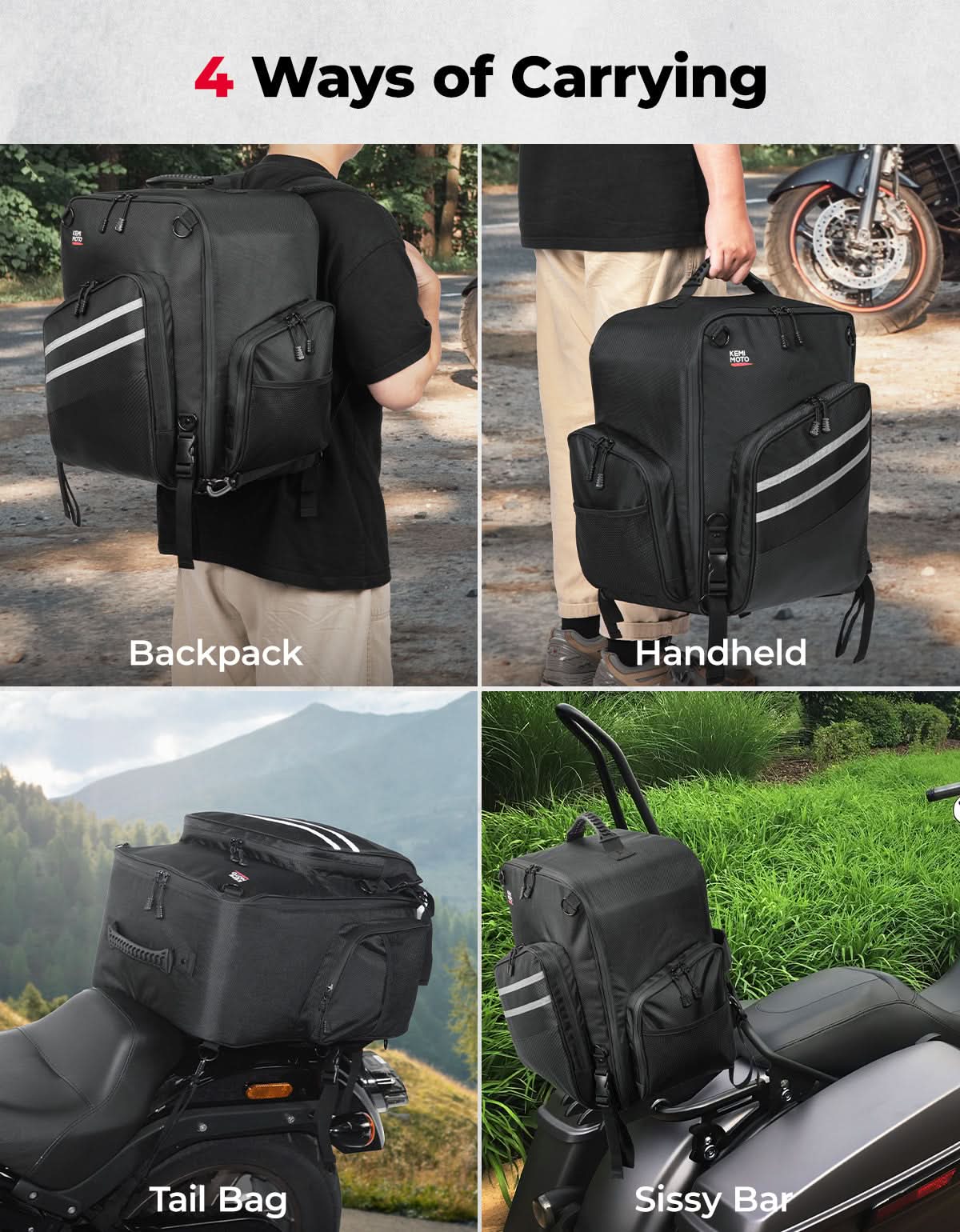 Photo of Motorcycle Sissy Bar Bag, 40LMotorcycle Luggage Rack Tail Bag by Kemimoto - Premium for UTVs / Side by Sides