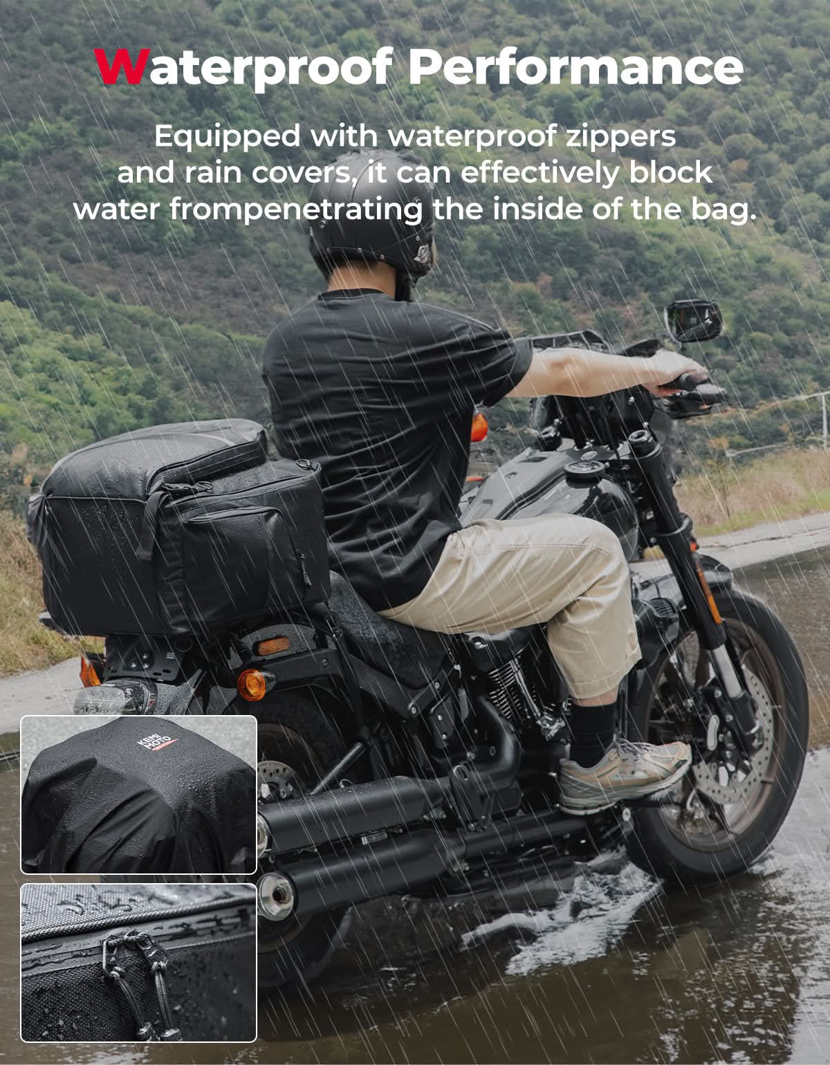 Photo of Motorcycle Sissy Bar Bag, 40LMotorcycle Luggage Rack Tail Bag by Kemimoto - Premium for UTVs / Side by Sides