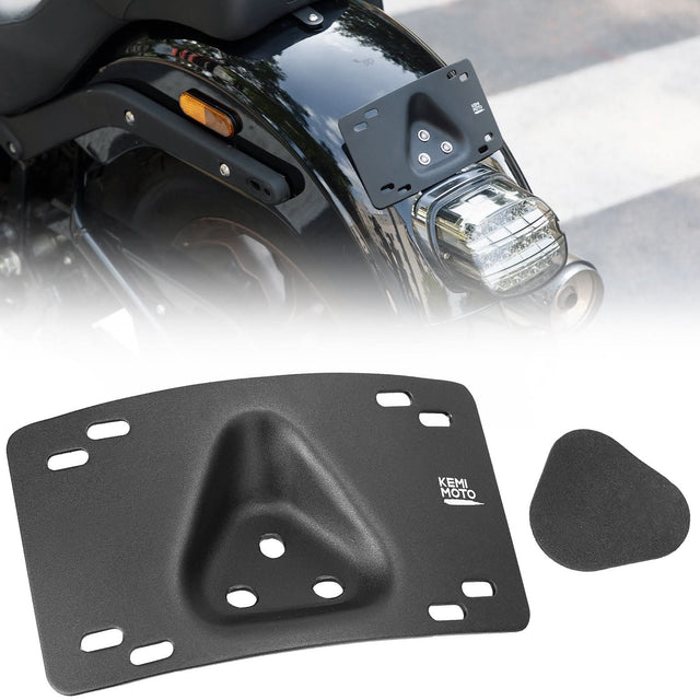 Photo of Motorcycle Curved Laydown License Plate Bracket for 3 Hole Mount by Kemimoto - Premium for UTVs / Side by Sides