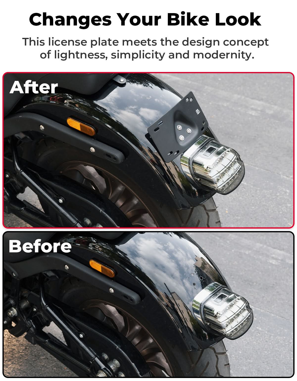 Photo of Motorcycle Curved Laydown License Plate Bracket for 3 Hole Mount by Kemimoto - Premium for UTVs / Side by Sides