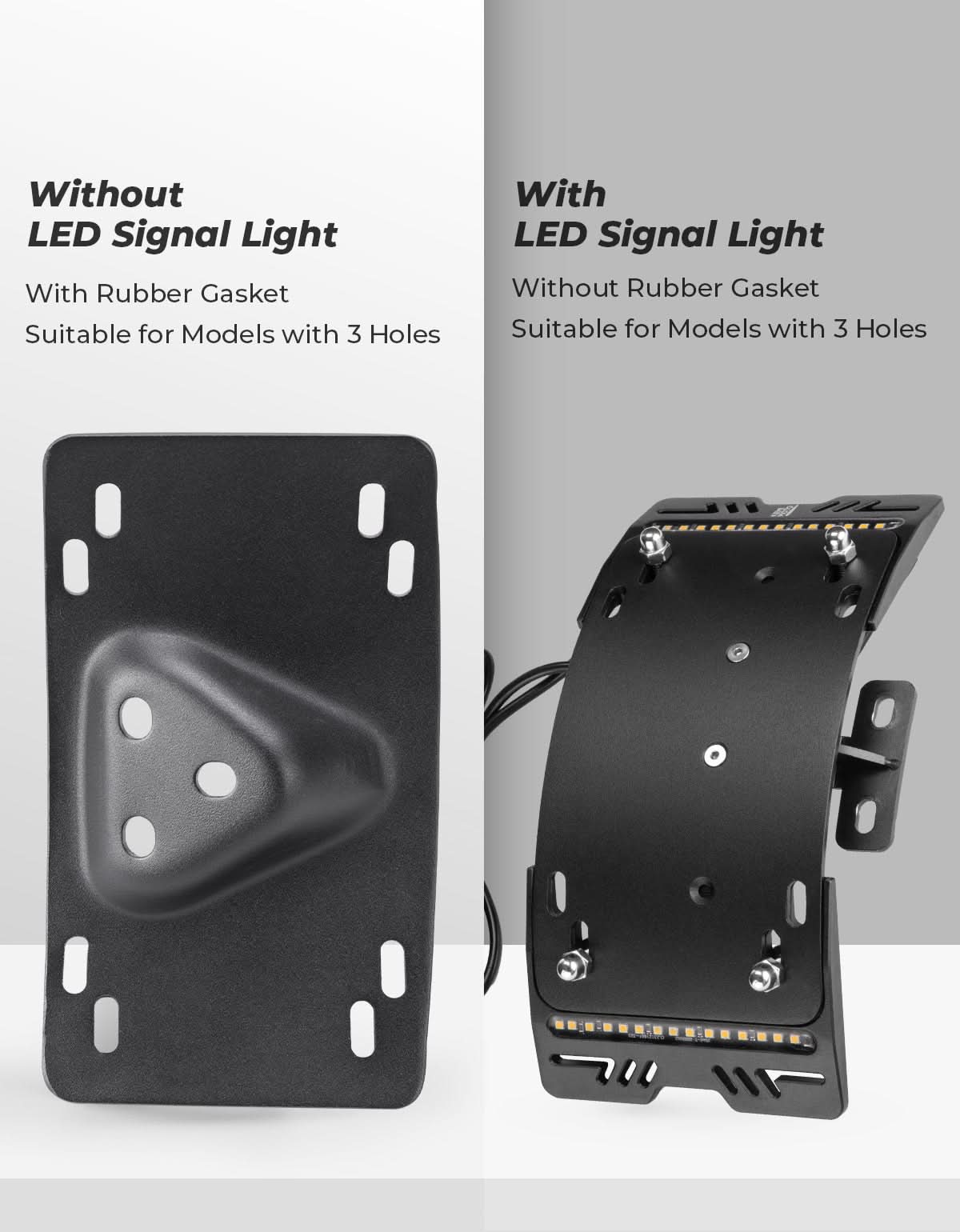 Photo of Motorcycle Curved Laydown License Plate Bracket for 3 Hole Mount by Kemimoto - Premium for UTVs / Side by Sides