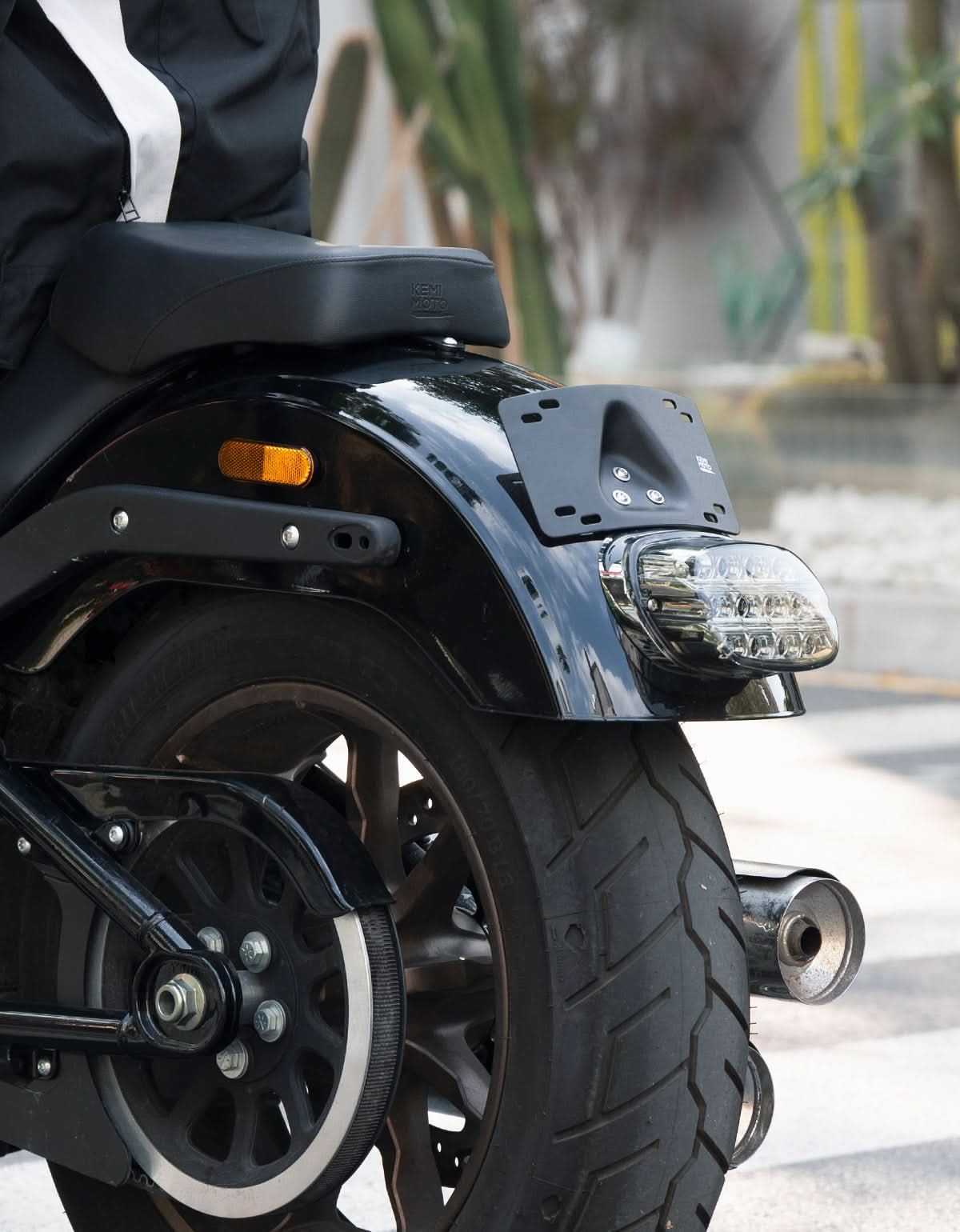 Photo of Motorcycle Curved Laydown License Plate Bracket for 3 Hole Mount by Kemimoto - Premium for UTVs / Side by Sides