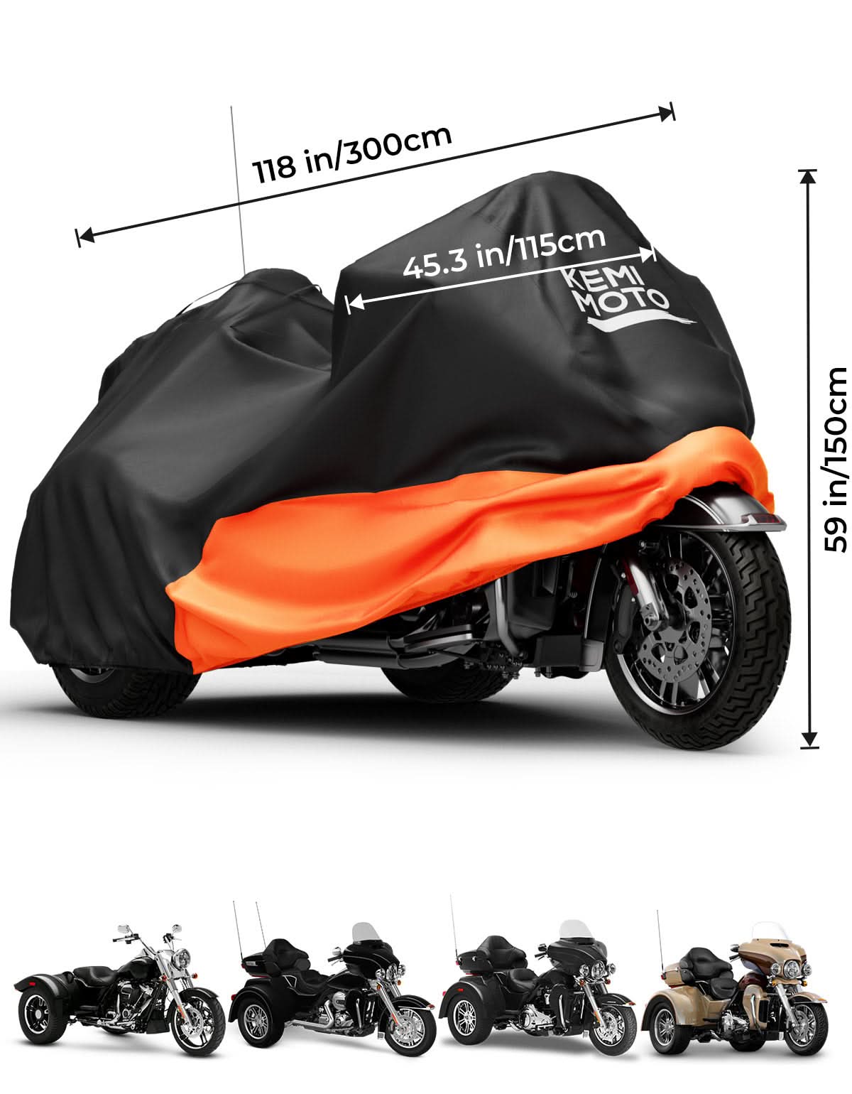 Photo of Upgraded Motorcycle Trike Cover 3 Wheel Waterproof Cover for Trike Models by Kemimoto - Premium for UTVs / Side by Sides