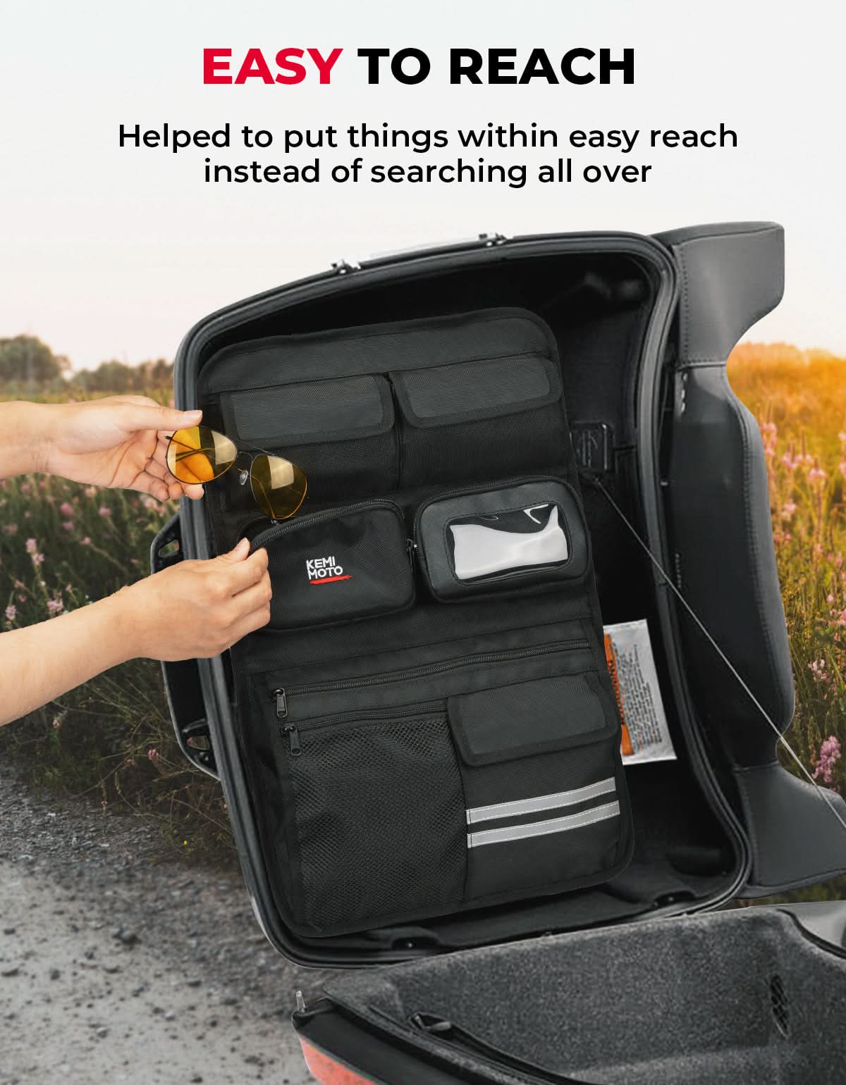Photo of Tour Pack Lid Organizer for Road Glide Road King Street Glide Touring Model by Kemimoto - Premium for UTVs / Side by Sides