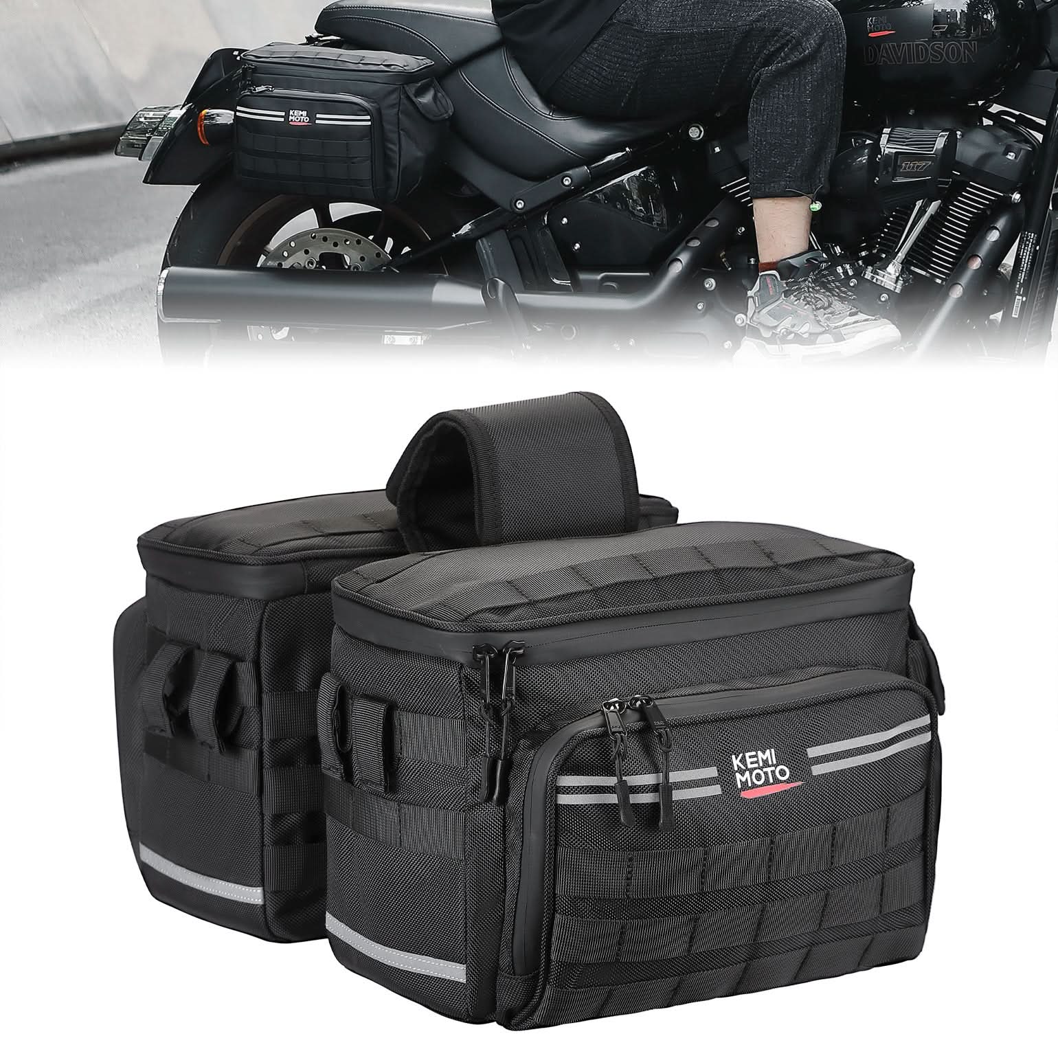 Photo of Motorcycle SaddleBags 15L with Brackets for Softail Dyna Sportster Cruiser by Kemimoto - Premium for UTVs / Side by Sides