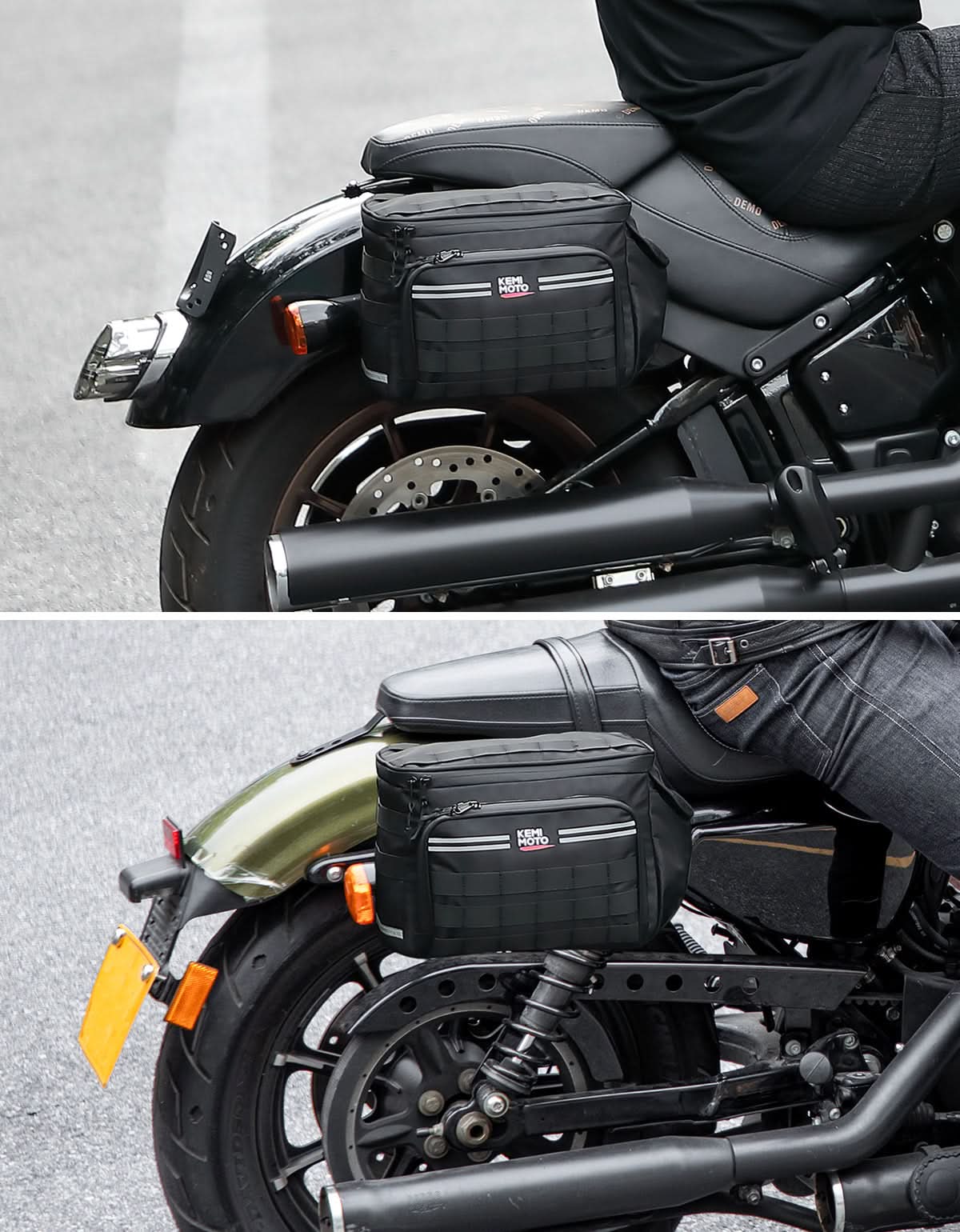 Photo of Motorcycle SaddleBags 15L with Brackets for Softail Dyna Sportster Cruiser by Kemimoto - Premium for UTVs / Side by Sides