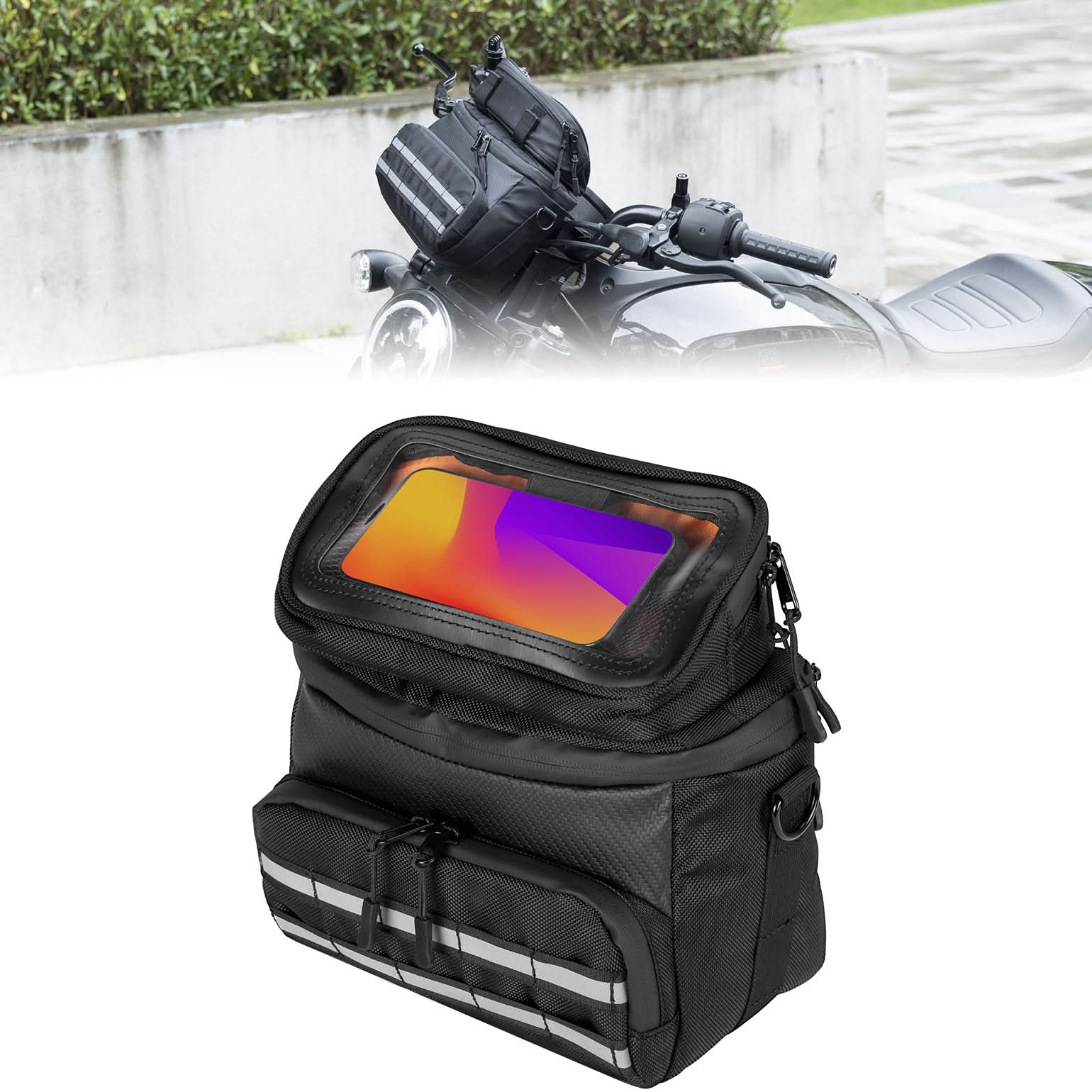 Photo of Motorcycle Handlebar Tool Bag for Cruiser Softail Dyna Sportster by Kemimoto - Premium for UTVs / Side by Sides