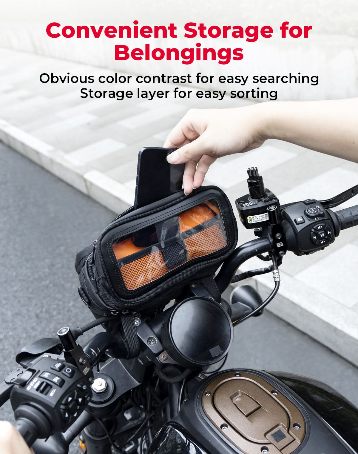 Photo of Motorcycle Handlebar Tool Bag for Cruiser Softail Dyna Sportster by Kemimoto - Premium for UTVs / Side by Sides