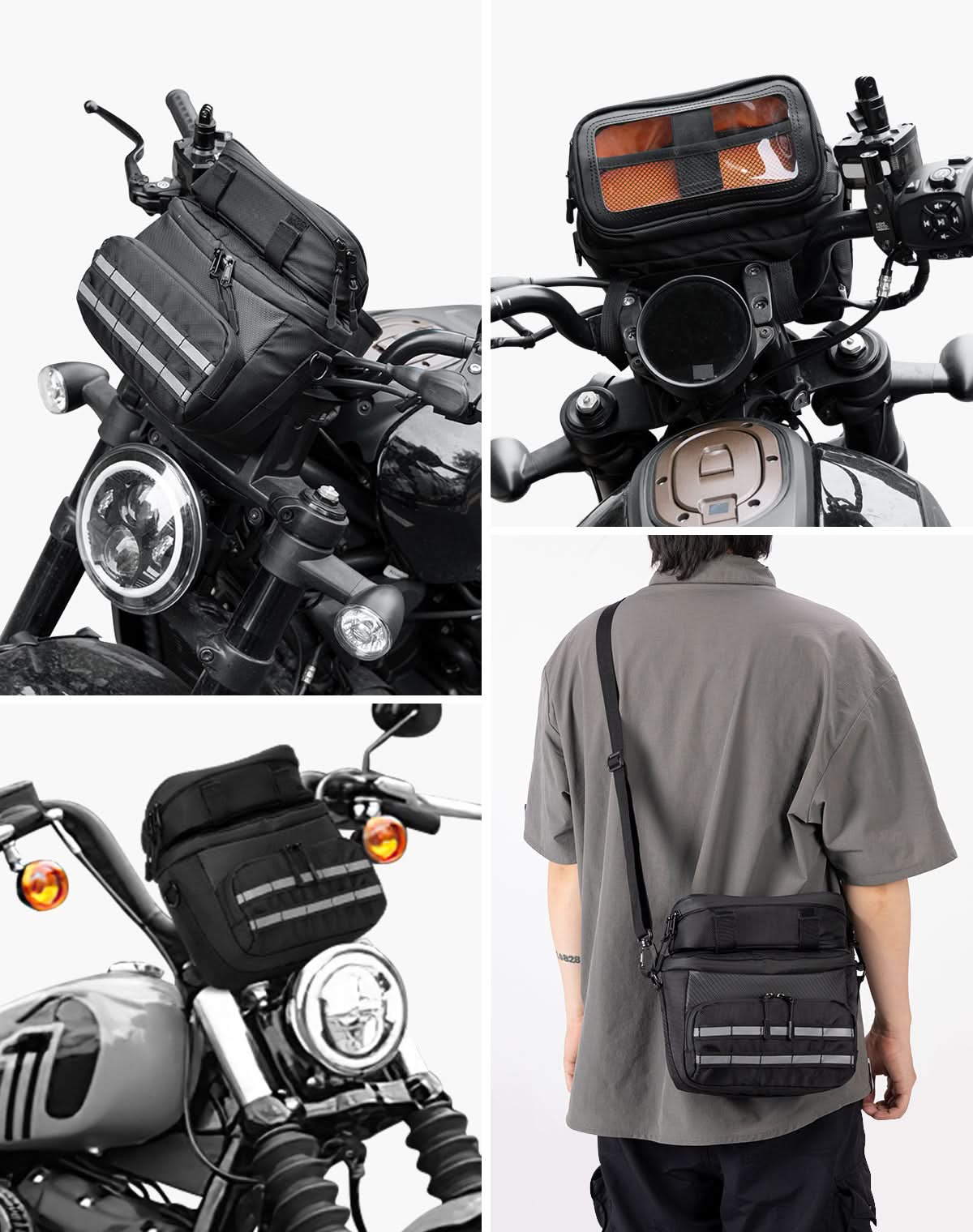 Photo of Motorcycle Handlebar Tool Bag for Cruiser Softail Dyna Sportster by Kemimoto - Premium for UTVs / Side by Sides