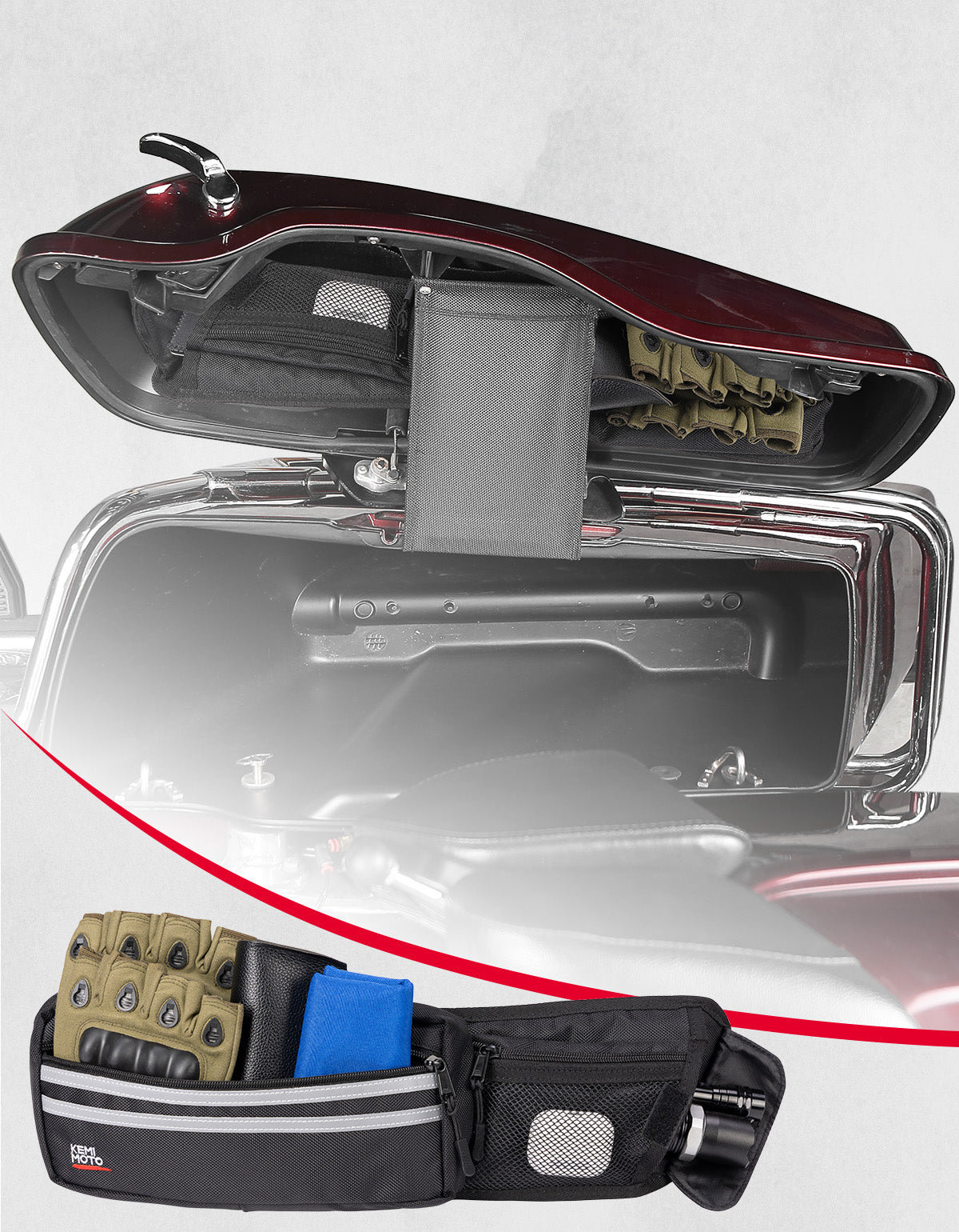 Photo of Upgraded Saddlebag Lid Organizers 2 Pack for Touring Street Glide Road King by Kemimoto - Premium for UTVs / Side by Sides