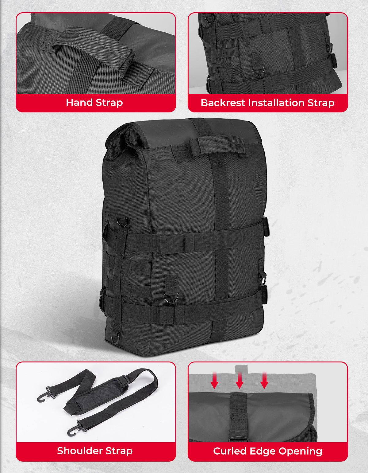 Photo of Motorcycle Sissy Bar Bag 30L Motorcycle Tail Travel Luggage Bag by Kemimoto - Premium for UTVs / Side by Sides