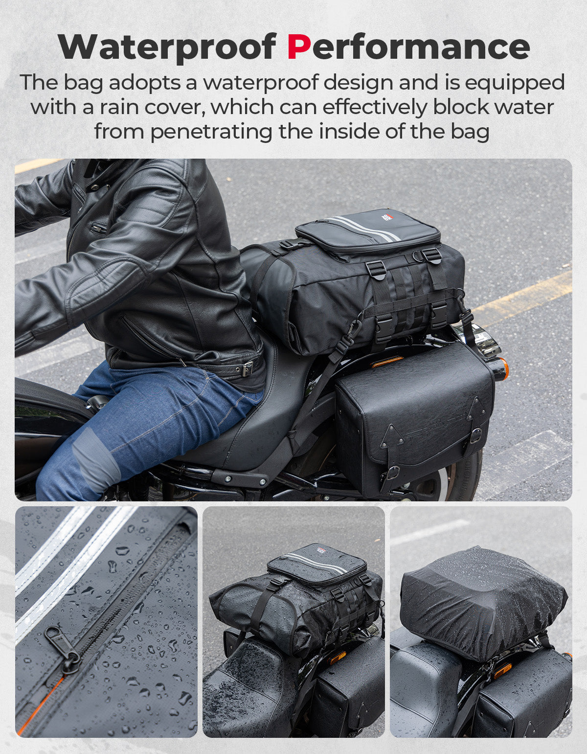 Photo of Motorcycle Sissy Bar Bag 30L Motorcycle Tail Travel Luggage Bag by Kemimoto - Premium for UTVs / Side by Sides