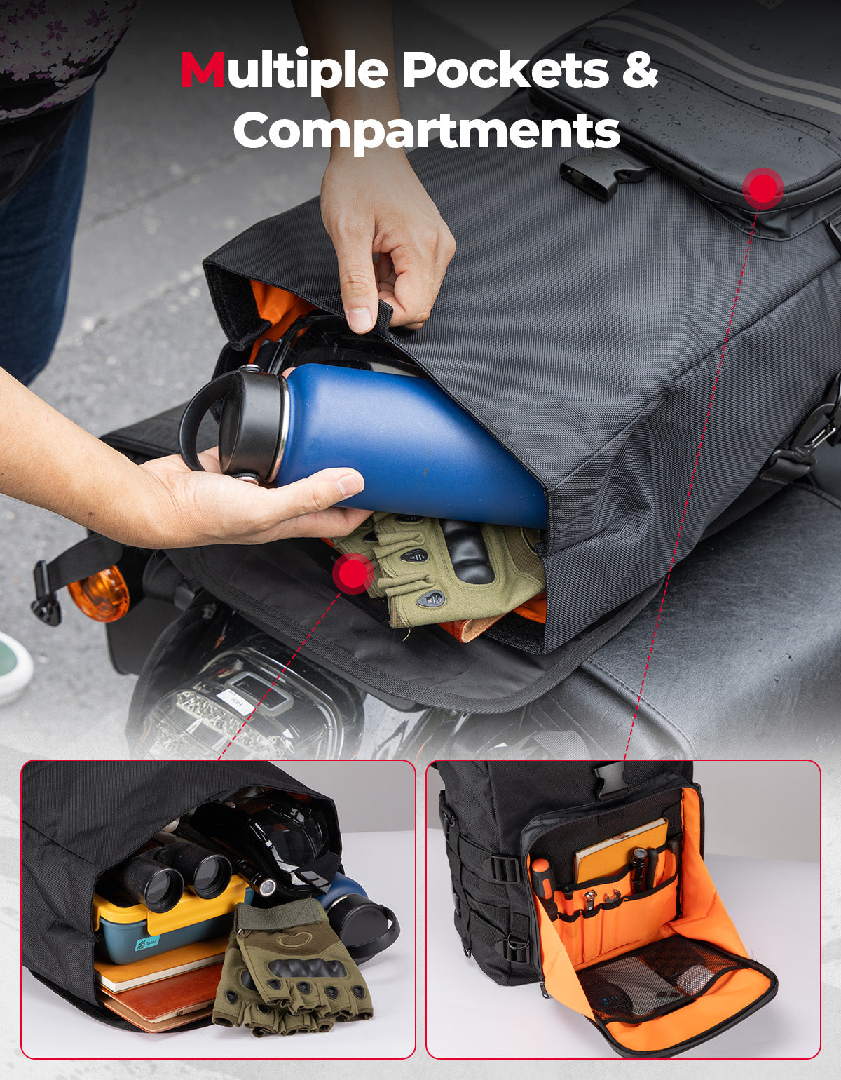 Photo of Motorcycle Sissy Bar Bag 30L Motorcycle Tail Travel Luggage Bag by Kemimoto - Premium for UTVs / Side by Sides