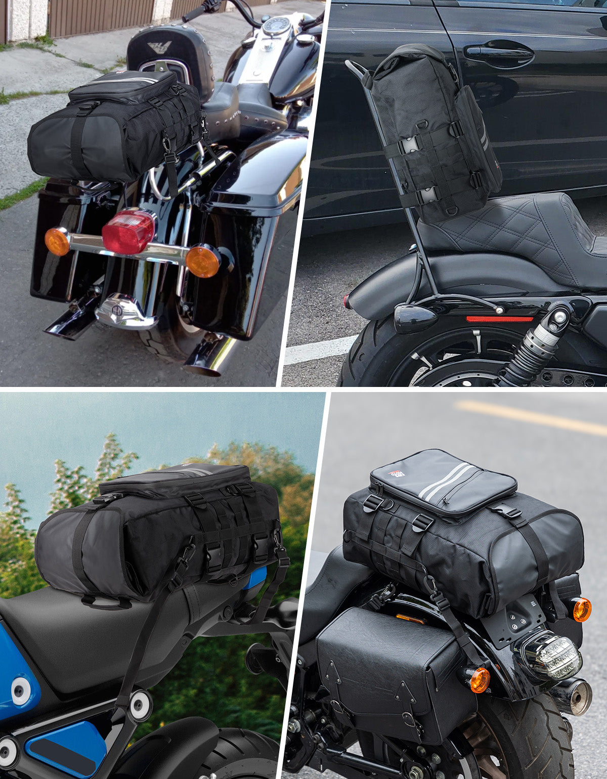 Photo of Motorcycle Sissy Bar Bag 30L Motorcycle Tail Travel Luggage Bag by Kemimoto - Premium for UTVs / Side by Sides