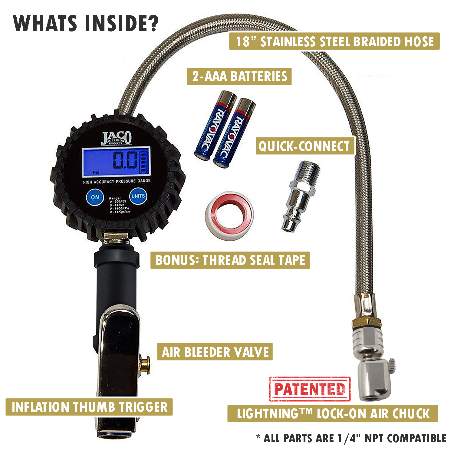 Photo of FlowPro® Digital Tire Inflator with Pressure Gauge - 200 PSI by JACO - Premium Tire Inflator Gauge for UTVs / Side by Sides