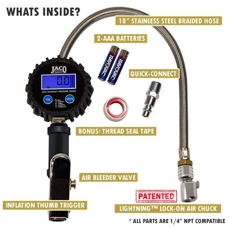 Photo of FlowPro® Digital Tire Inflator with Pressure Gauge - 200 PSI by JACO - Premium Tire Inflator Gauge for UTVs / Side by Sides