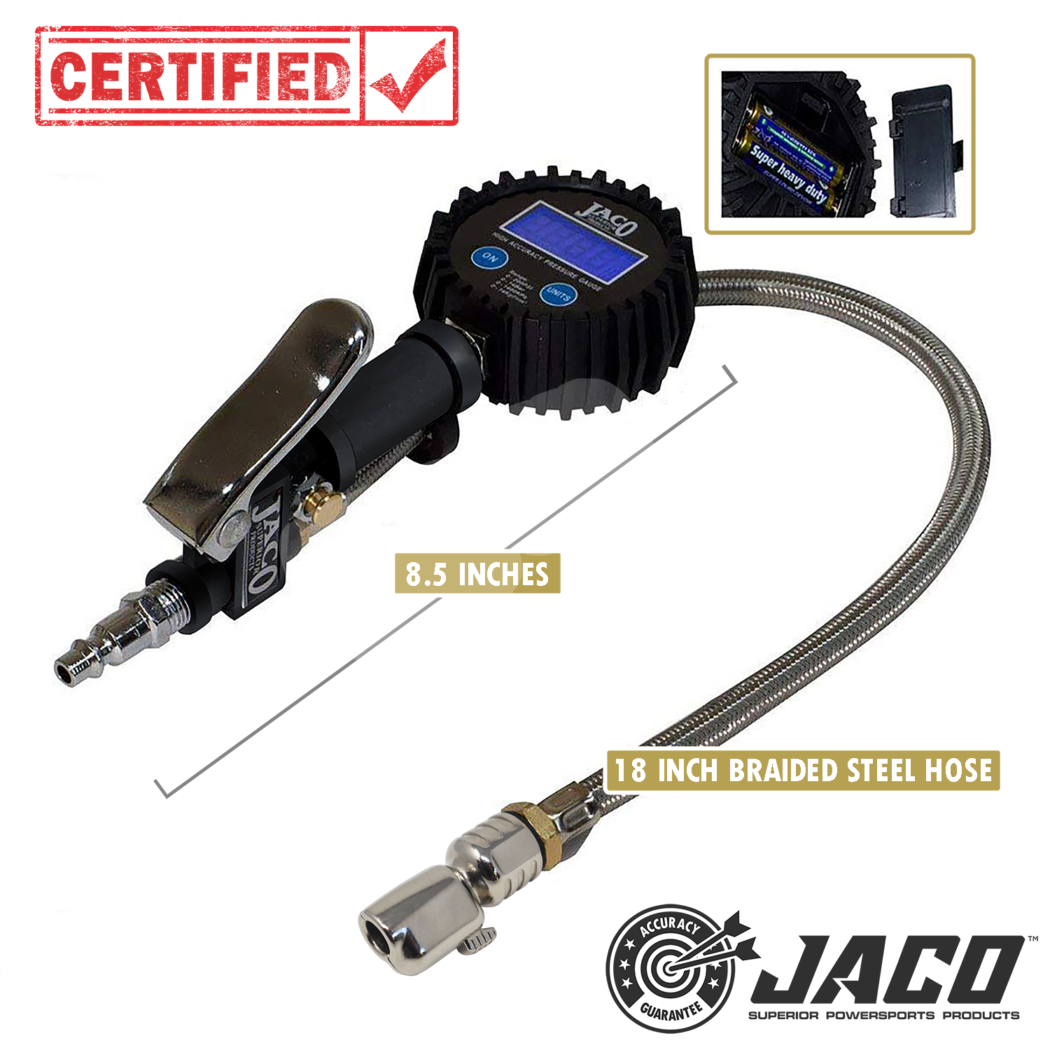 Photo of FlowPro® Digital Tire Inflator with Pressure Gauge - 200 PSI by JACO - Premium Tire Inflator Gauge for UTVs / Side by Sides