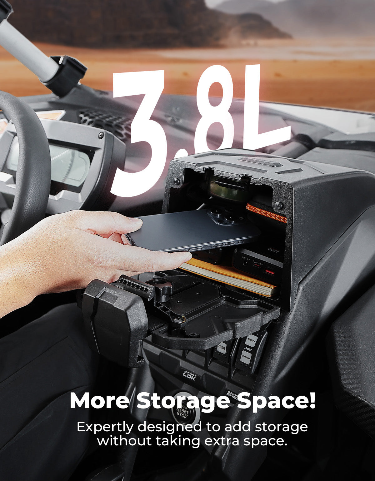 Photo of Tablet Holder With Storage Box for Can Am Maverick X3/Max by Kemimoto - Premium for UTVs / Side by Sides