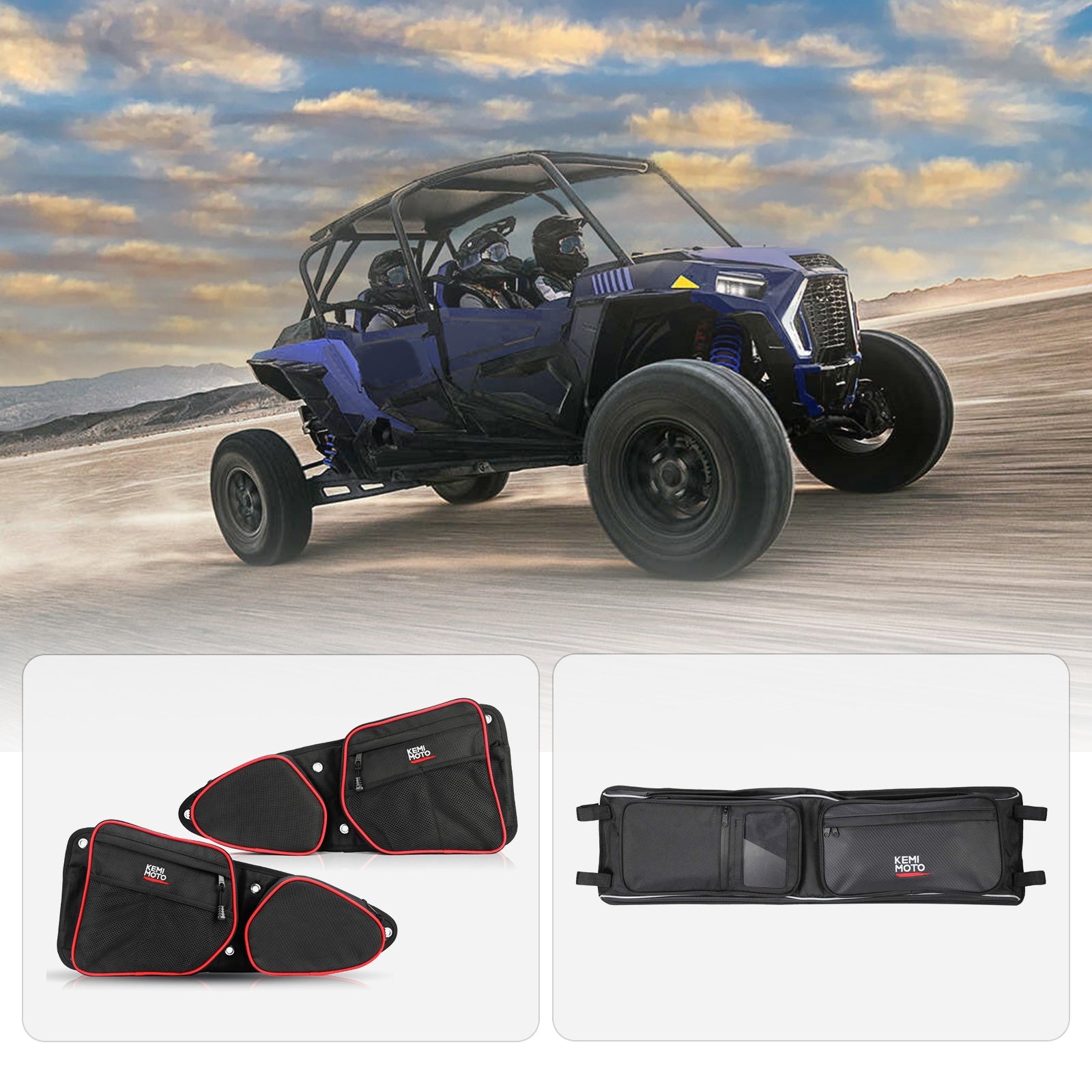 Photo of Kemimoto Front Side Door Bags and Roof Overhead Storage Bag for Polaris RZR by Kemimoto - Premium for UTVs / Side by Sides
