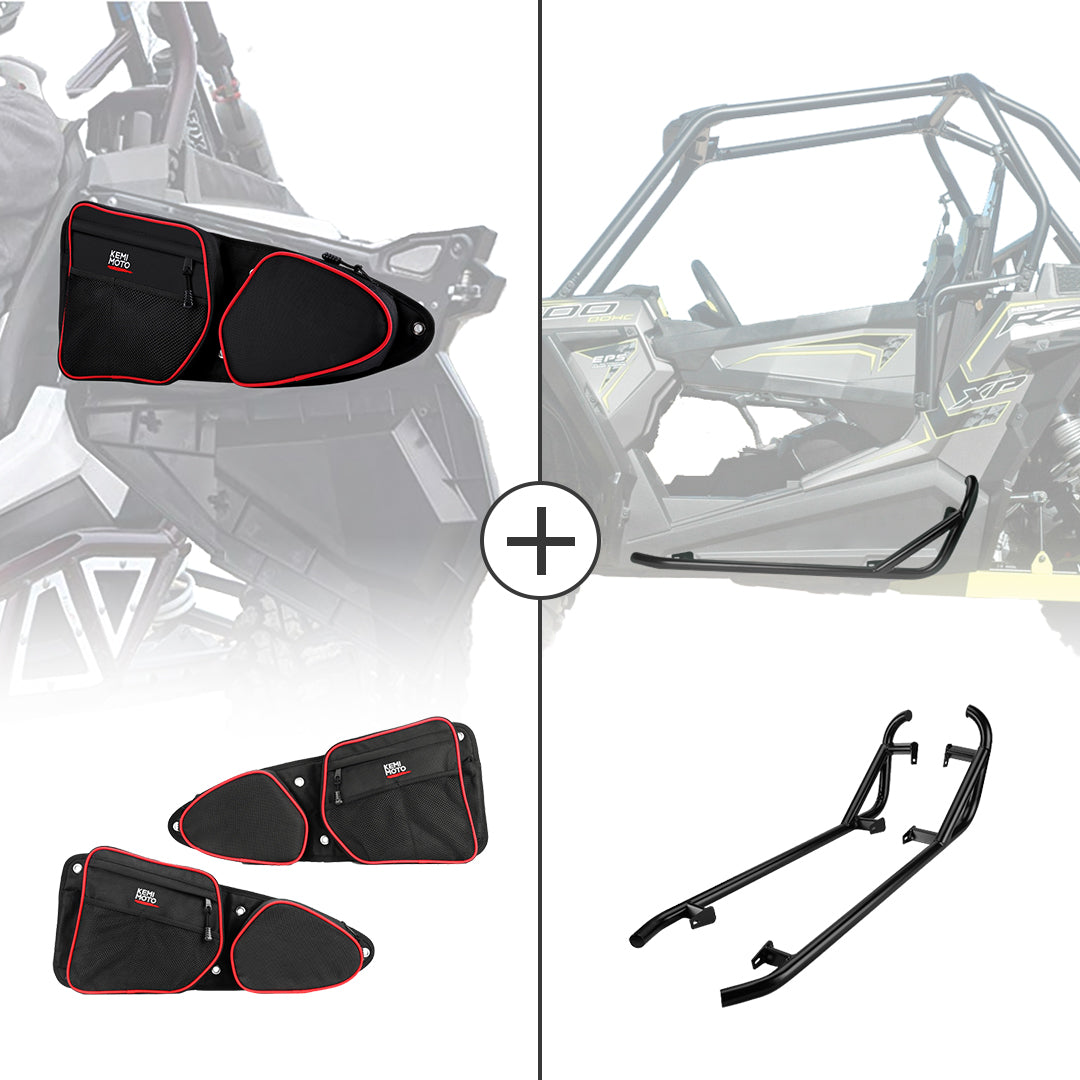 Photo of Front Door Side Door Bags & Side Nerf Bars Rock Sliders for Polaris RZR by Kemimoto - Premium for UTVs / Side by Sides