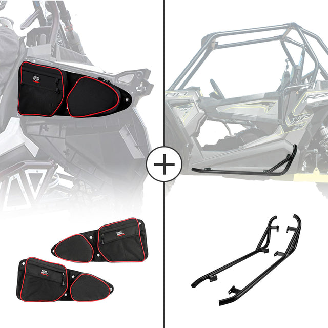 Photo of Front Door Side Door Bags & Side Nerf Bars Rock Sliders for Polaris RZR by Kemimoto - Premium for UTVs / Side by Sides