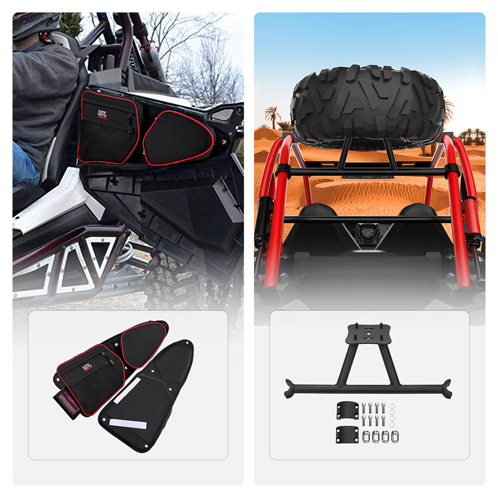 Photo of Kemimoto Front Side Door Bags and Spare Tire Carrier Mount for Polaris RZR by Kemimoto - Premium for UTVs / Side by Sides