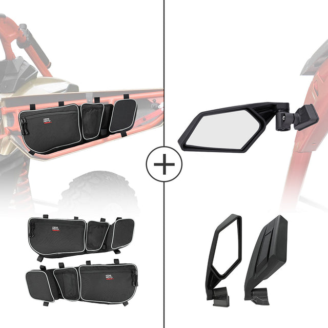 Photo of Kemimoto Front Door Storage Bags & Side View Mirror for Can-Am Maverick X3 by Kemimoto - Premium for UTVs / Side by Sides