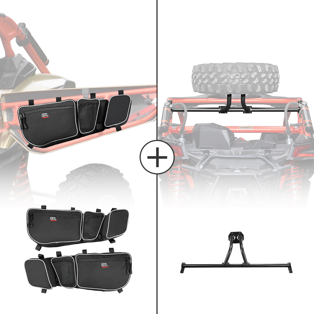 Photo of Kemimoto Front Door Storage Bags & Spare Tire Mount for Can-Am Maverick X3/MAX by Kemimoto - Premium for UTVs / Side by Sides
