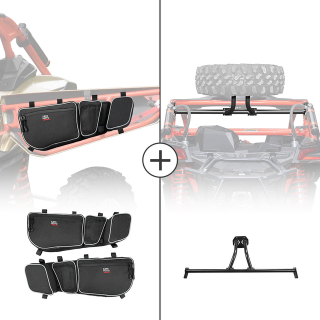 Photo of Kemimoto Front Door Storage Bags & Spare Tire Mount for Can-Am Maverick X3/MAX by Kemimoto - Premium for UTVs / Side by Sides