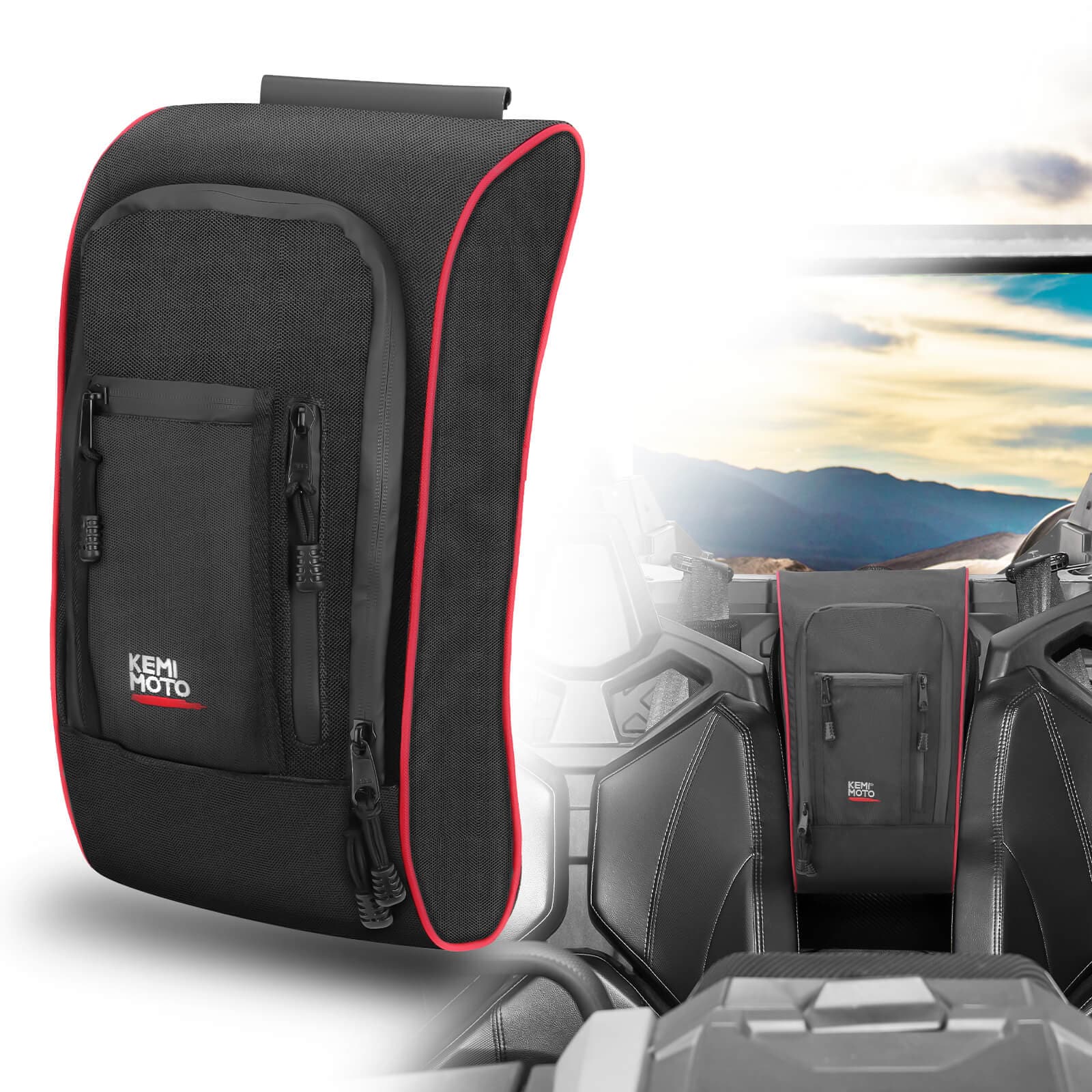 Photo of Side View Mirror & Console Storage Bag for Can-Am Maverick X3 by Kemimoto - Premium for UTVs / Side by Sides