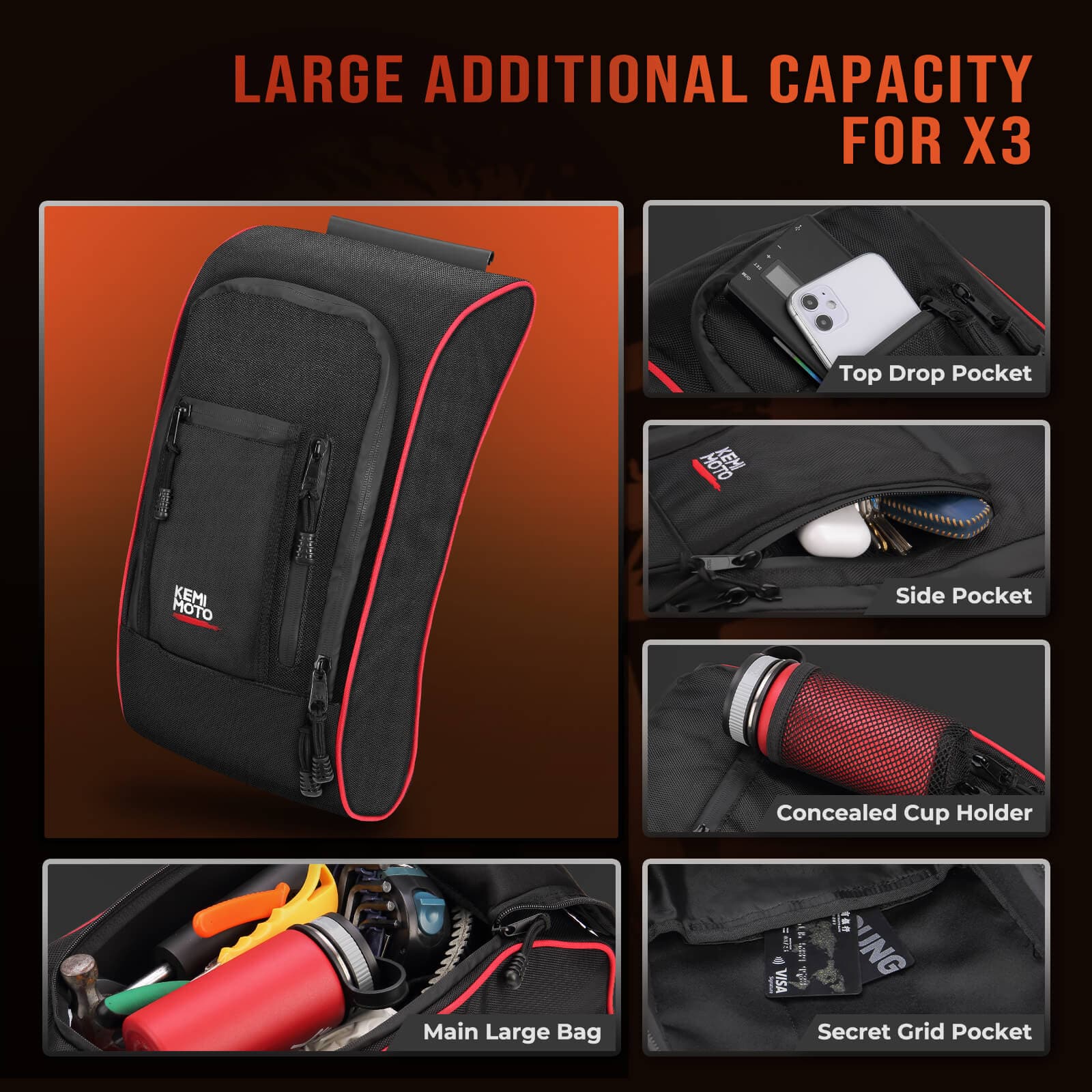 Photo of Tablet Holder & Console Storage Bag for Can-Am Maverick X3 by Kemimoto - Premium for UTVs / Side by Sides