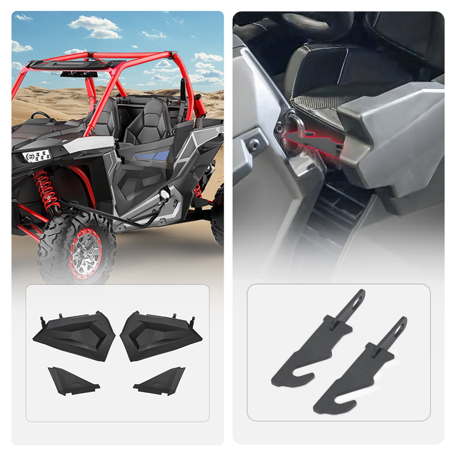 Photo of Lower Half Door and Door Latches Extender for Polaris RZR by Kemimoto - Premium for UTVs / Side by Sides