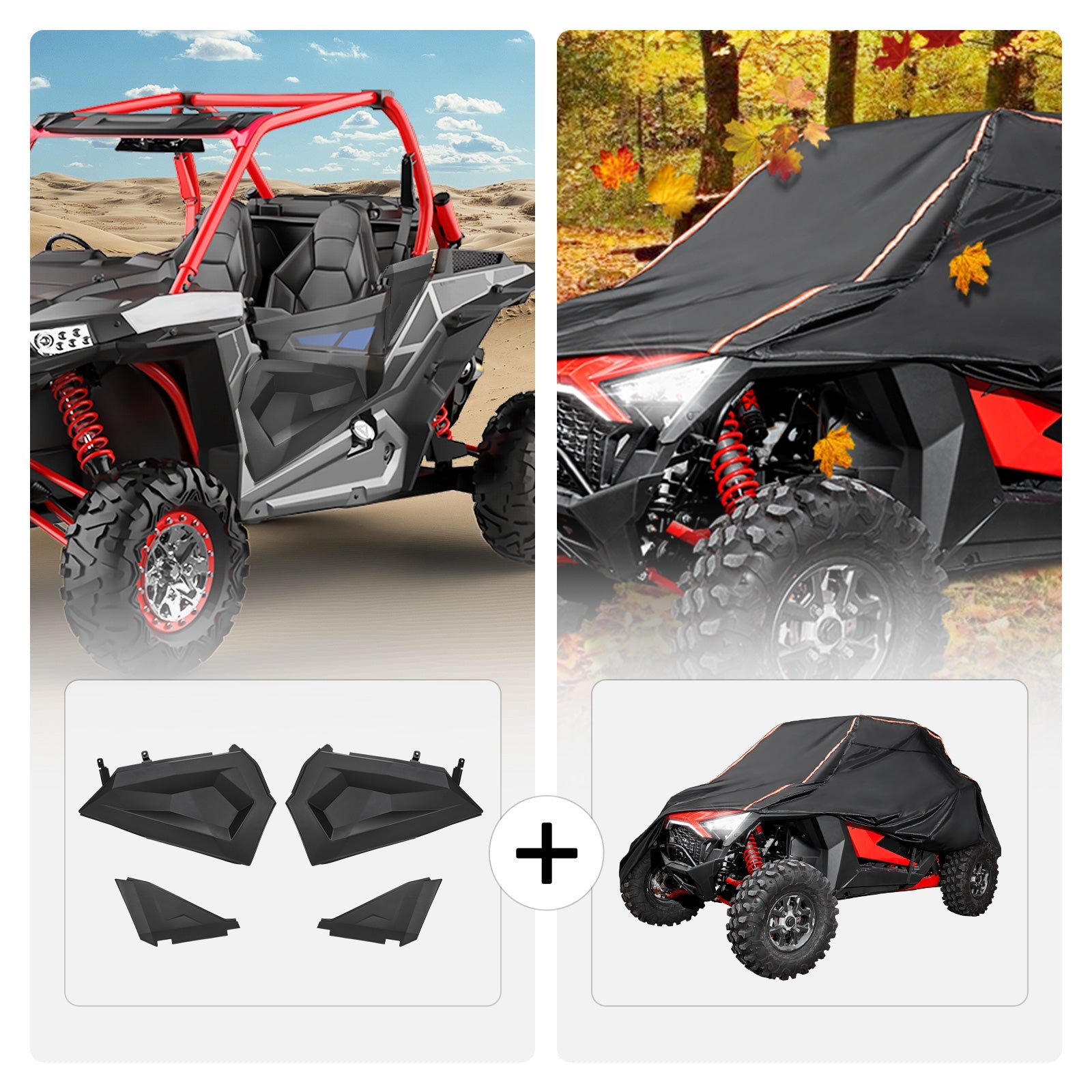 Photo of Lower Half Door Inserts Panels & UTV Cover with Rlective Strip for Polaris RZR by Kemimoto - Premium for UTVs / Side by Sides