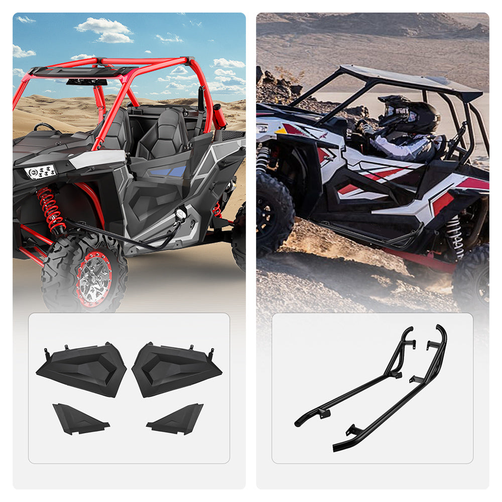 Photo of Lower Half Door Inserts Panels & Nerf Bars Rock Sliders for Polaris RZR by Kemimoto - Premium for UTVs / Side by Sides