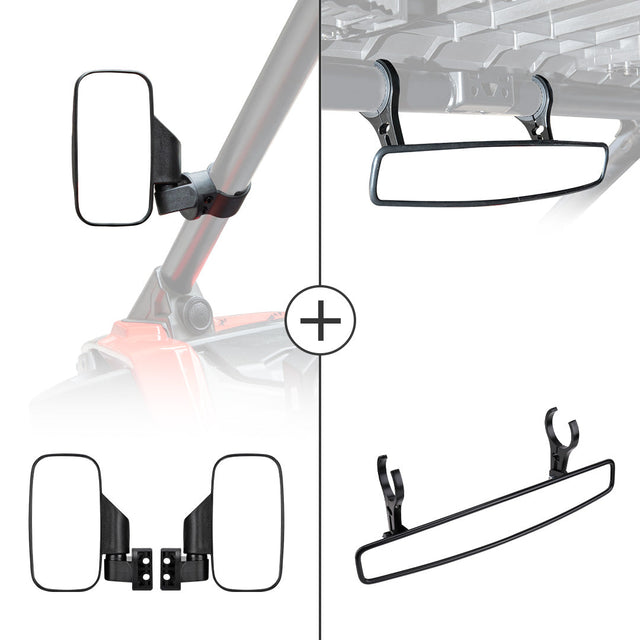 Photo of UTV Side View Mirrors and Center Rearview Mirror with 1.75" or 2" Clamps by Kemimoto - Premium for UTVs / Side by Sides